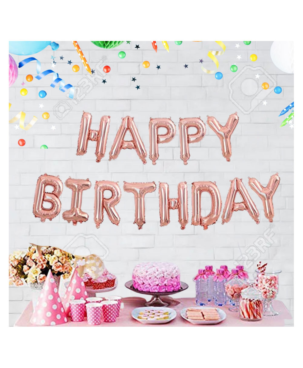 Bubble Trouble Happy Birthday Foil Balloon 16 Inch Mylar Foil Letters Sign Banner Bunting Reusable Ecofriendly Material Decorations & Party Supplies Rose Gold - 13 Pieces-picture-19