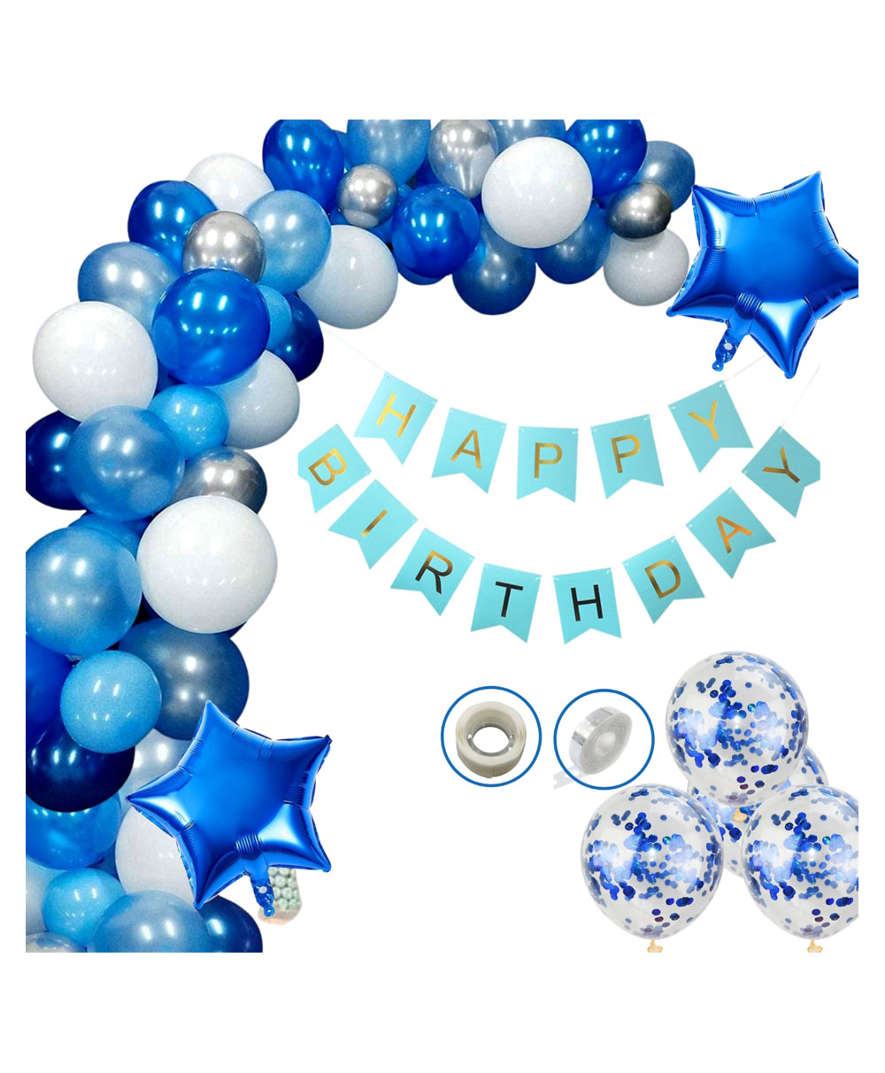 Bubble Trouble Happy Birthday Decoration Kit  Combo with 1 Pc Blue Banner 1 Pc Glue Dot 2 Pcs Blue Star 10 Pcs Dark Blue 10 Pcs Light Blue for Kids Birthday Decoration Items - Pack of 49-image-29