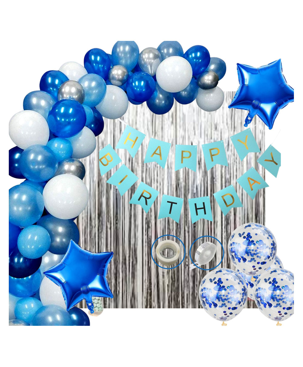 Bubble Trouble Happy Birthday Decoration Kit  Combo with 1 Pc Blue Banner 1 Pc Glue Dot 2 Pcs Blue Star 10 Pcs Dark Blue 10 Pcs Light Blue for Kids Birthday Decoration Items - Pack of 50-image-30