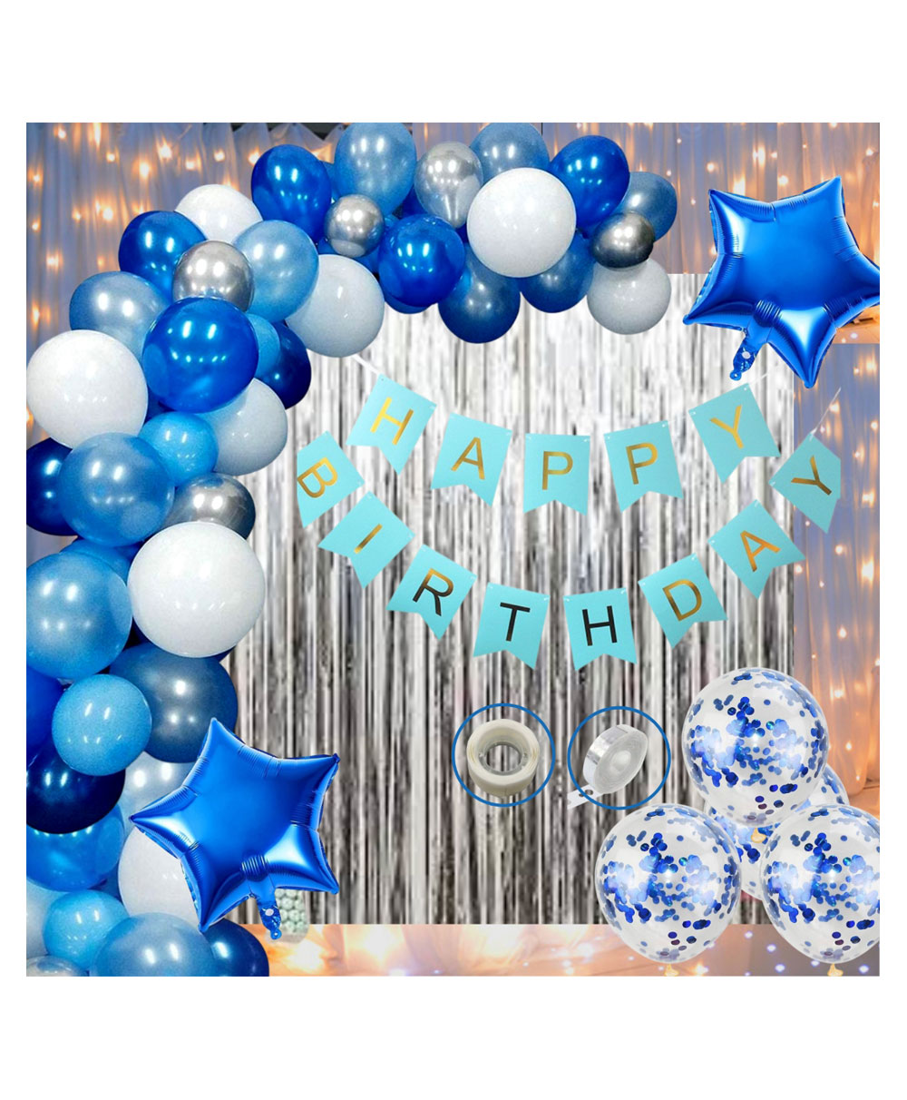 Bubble Trouble Happy Birthday Decoration Kit Combo with 1 Pc Blue Banner 1 Pc Glue Dot 2 Pcs Blue Star 10 Pcs Dark Blue 10 Pcs Light Blue for Kids Birthday Decoration Items -  Pack of 51-image-31