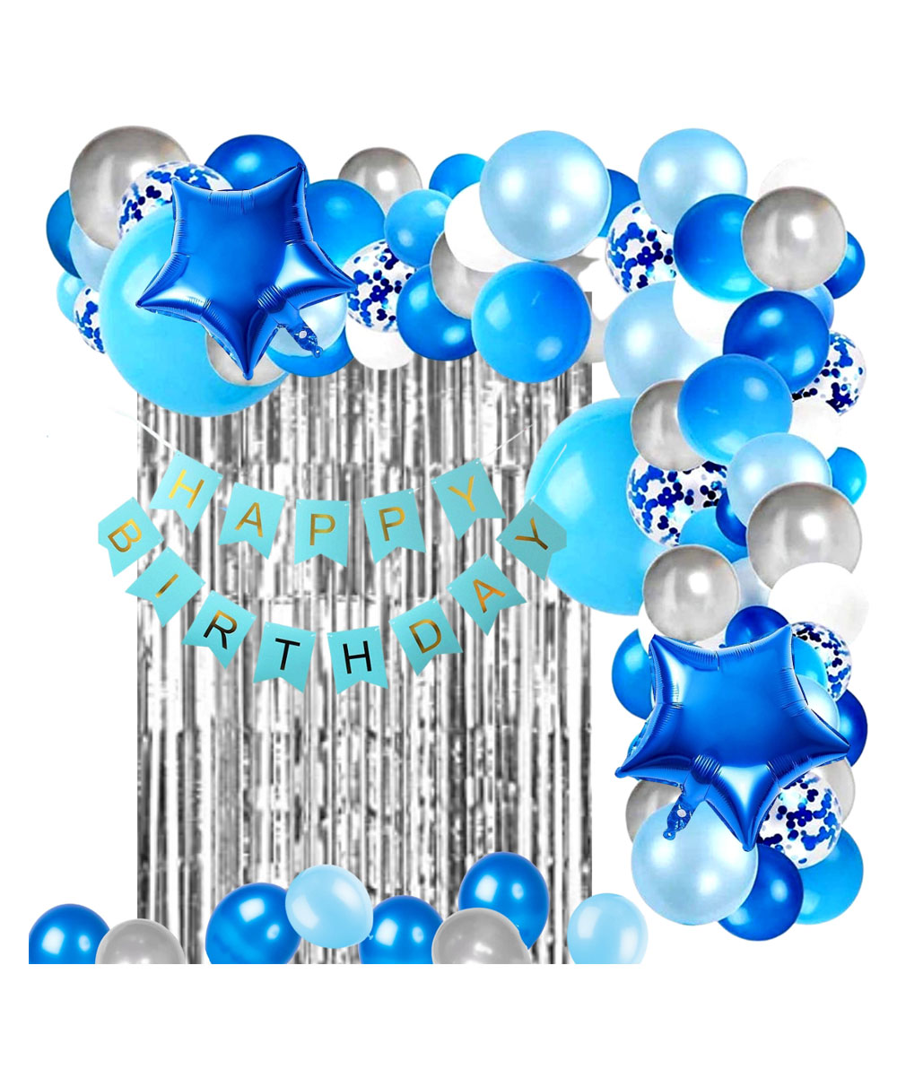 Bubble Trouble Happy Birthday Decoration Kit  Combo with 1 Pc Blue Banner 1 pc Glue Dot 1 Pc Silver Fringe Curtain  for Kids Birthday Decoration Items - Pack of 62-image-22