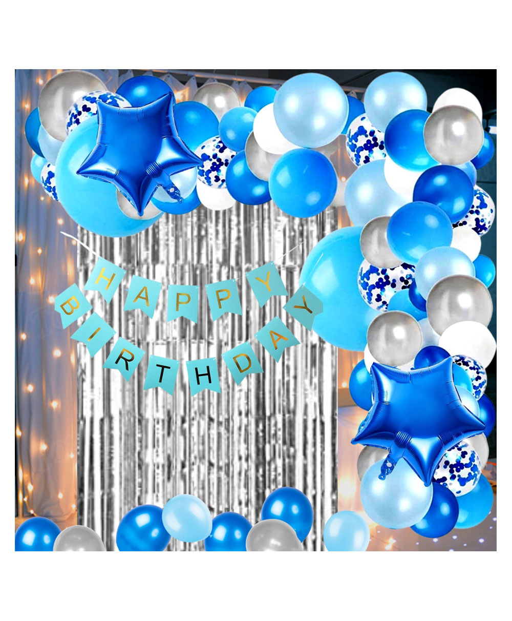 Bubble Trouble Happy Birthday Decoration Kit  Combo with 1 Pc Blue Banner 1 pc Glue Dot 1 Pc Silver Fringe Curtain for Kids Birthday Decoration Items - Pack of 63-image-22