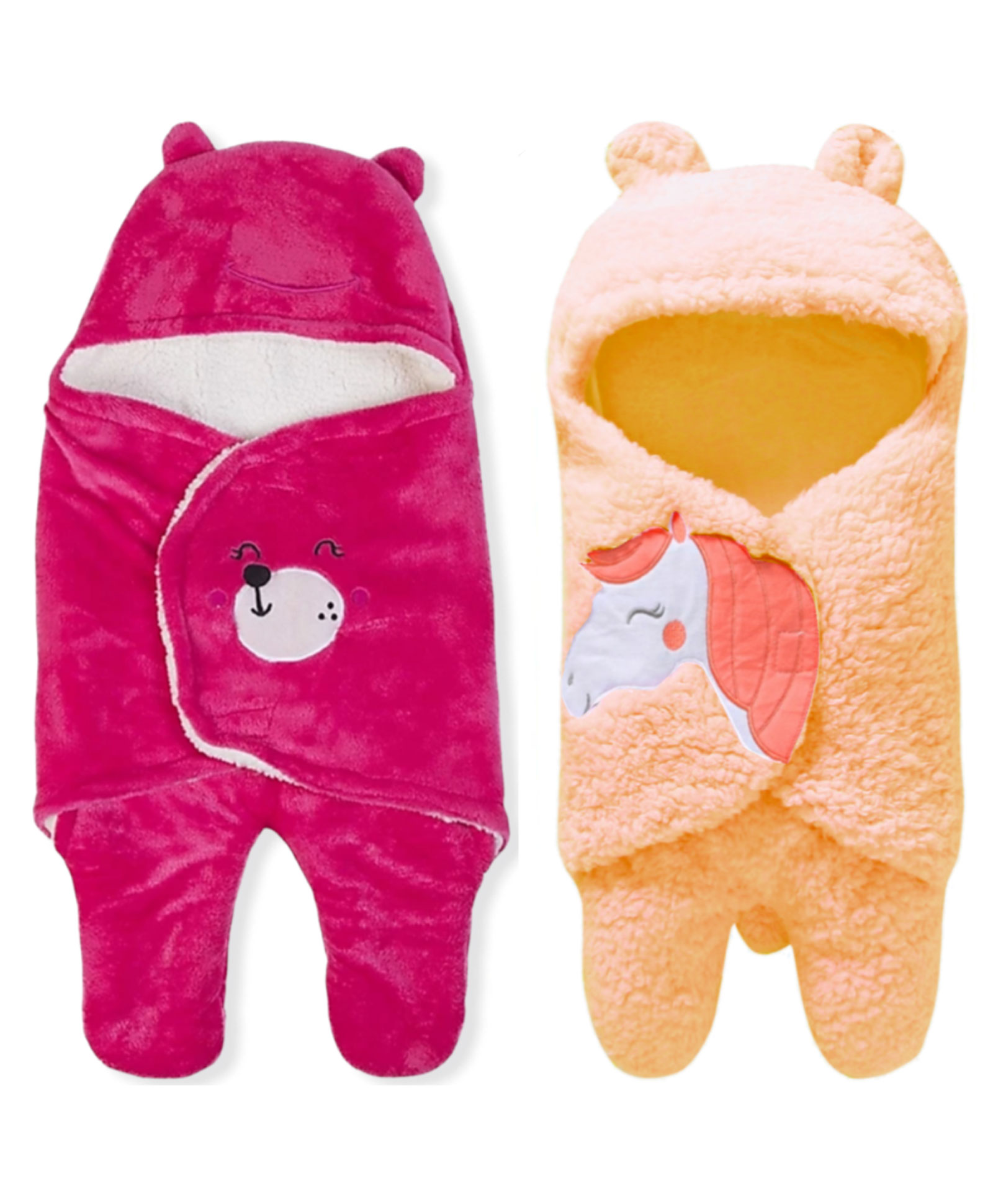 Brandonn Flannel Hooded Wearable Blanket Unicorn Patch Pack of 2 - Hotpink, Peach-picture-21