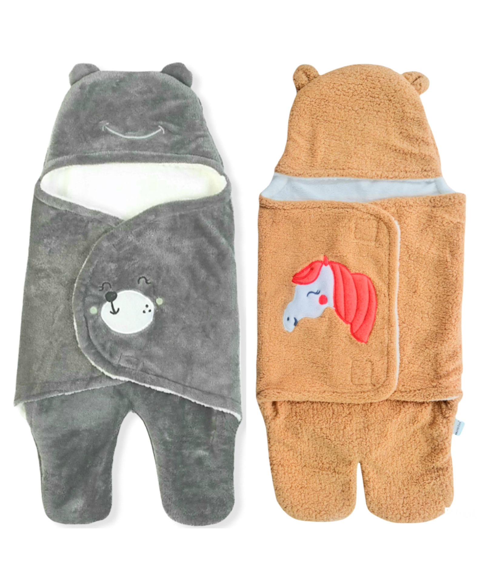 Brandonn Flannel Hooded Wearable Blanket Unicorn Patch Pack of 2 - Beige, Grey-image-36
