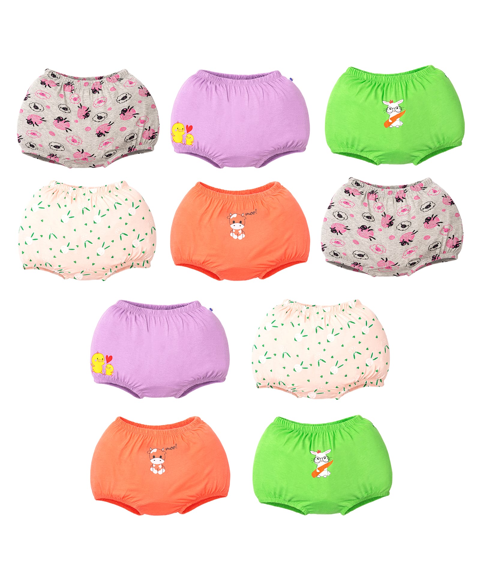 SuperBottoms Pack Of 10 Farm Animals Printed Bloomers - Multi Colour-image-5