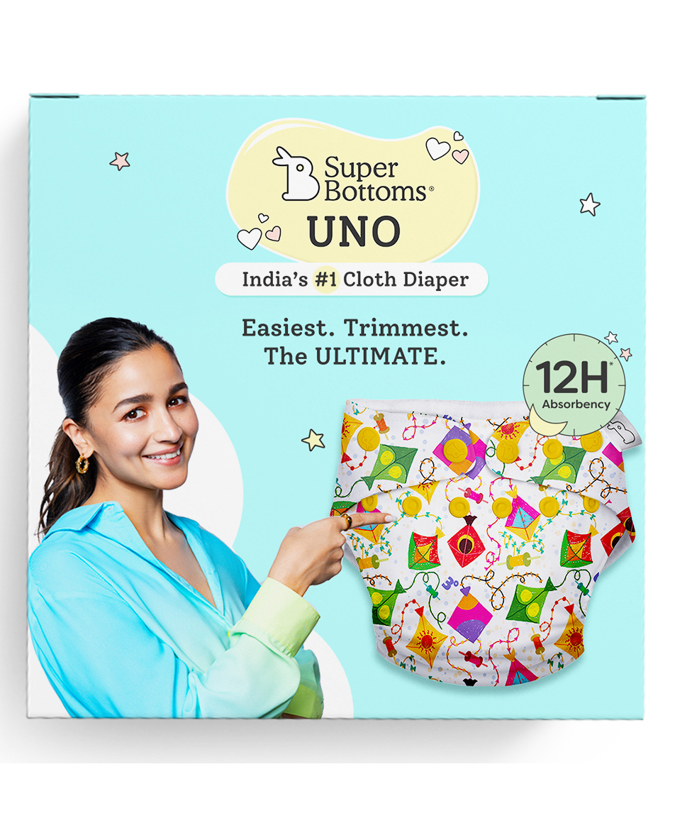 SuperBottoms UNO Reusable Cloth Diaper with 1 Dry Feel Magic Dry Pads Set Coloured Skies Print - Multicolour-picture-15