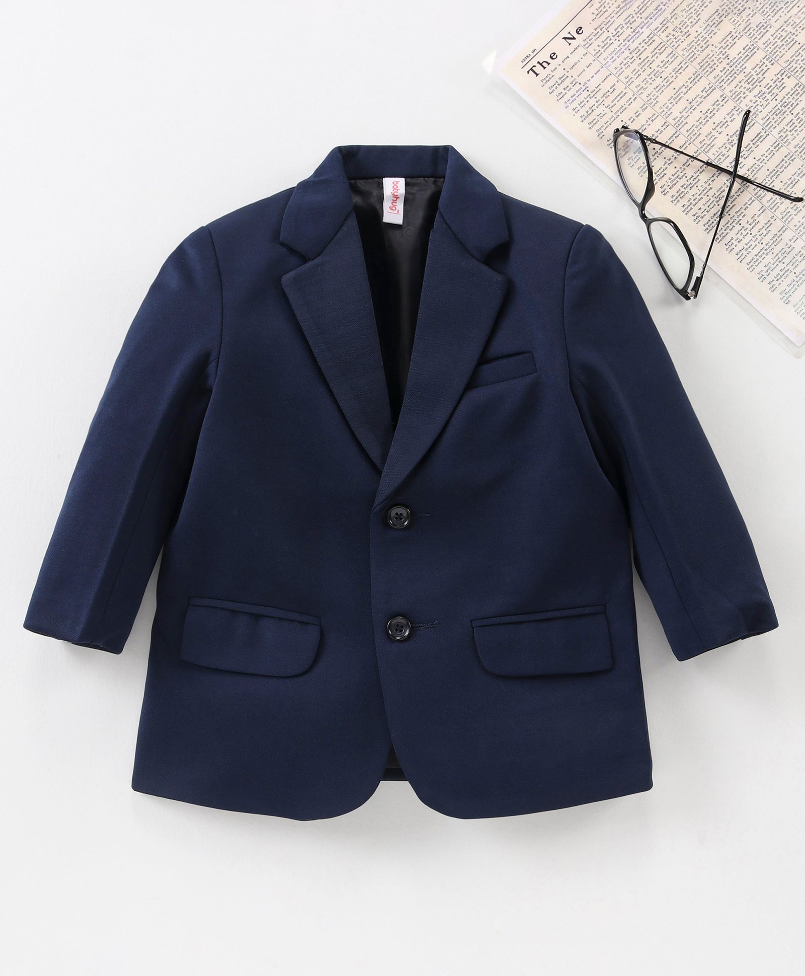 Babyhug Full Sleeves Solid Party Blazer - Navy-image-37