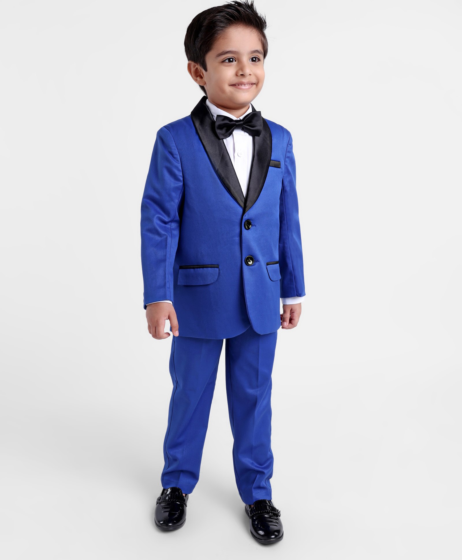 Babyhug Full Sleeves Solid Party Suit with Bow Tie - Royal Blue-image-14