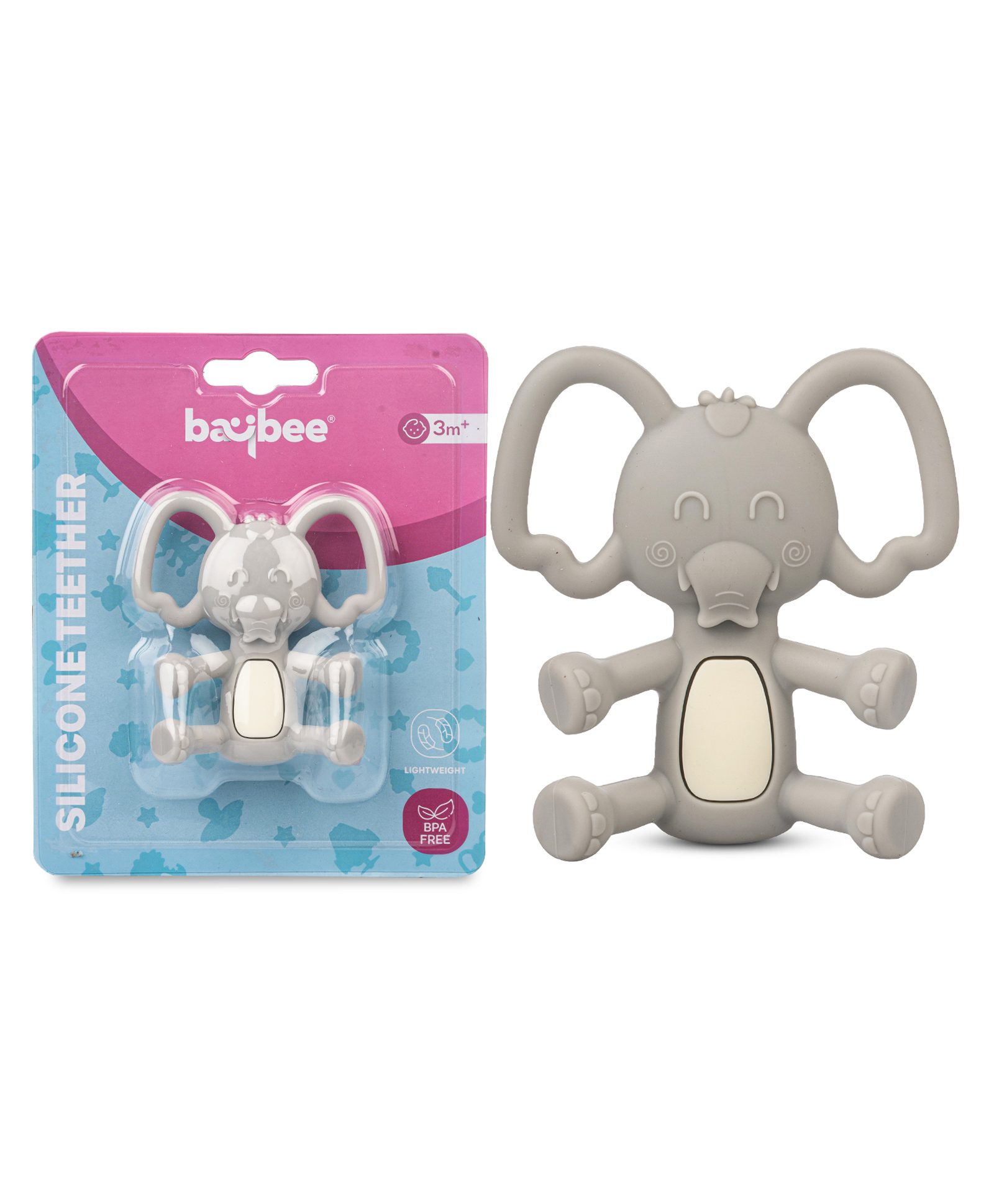 Baybee Elephant BPA Free Silicone Teether for Baby - Grey-picture-12