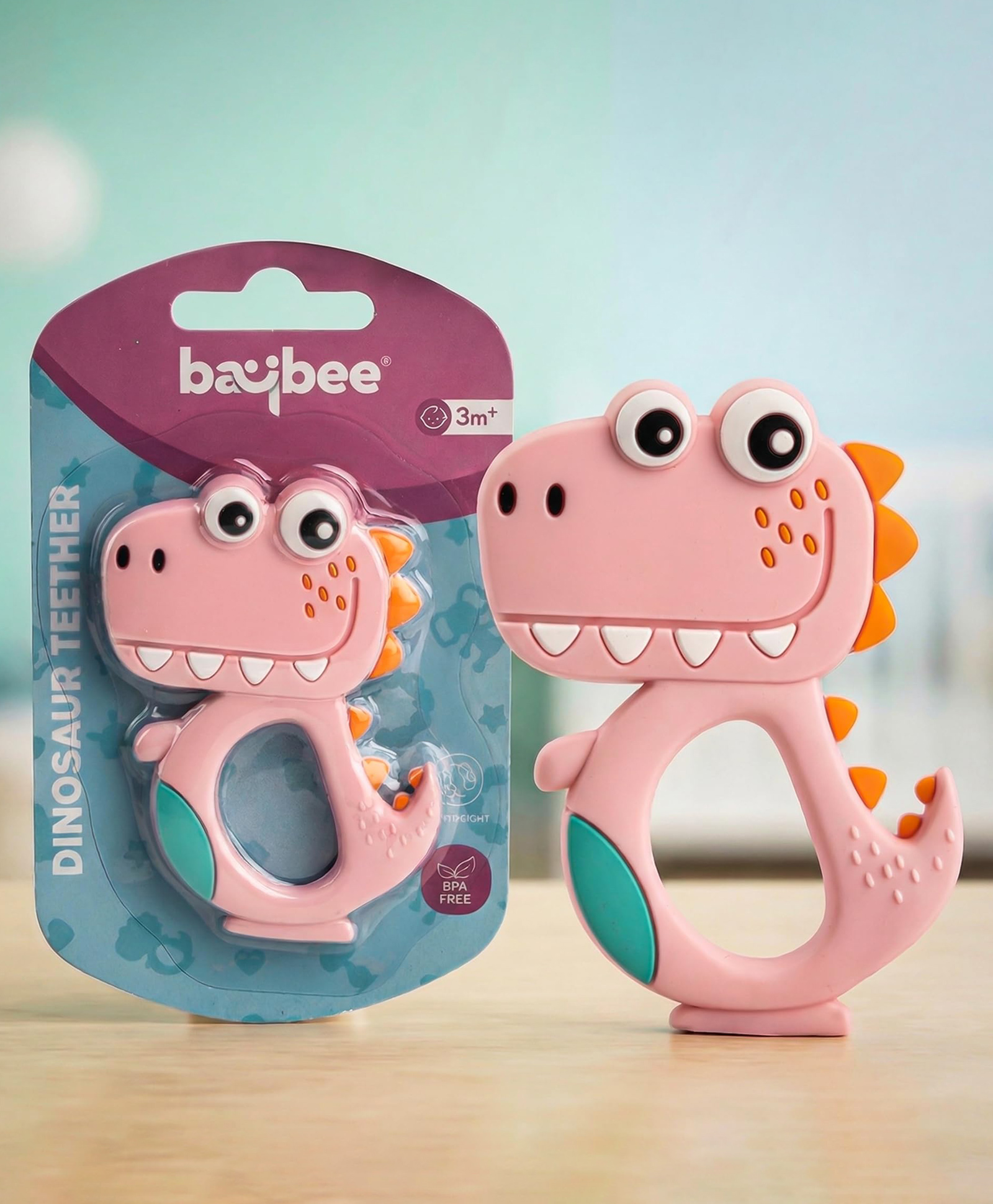 Baybee Dinosaur Shape BPA Free Silicone Teether - Pink-picture-15