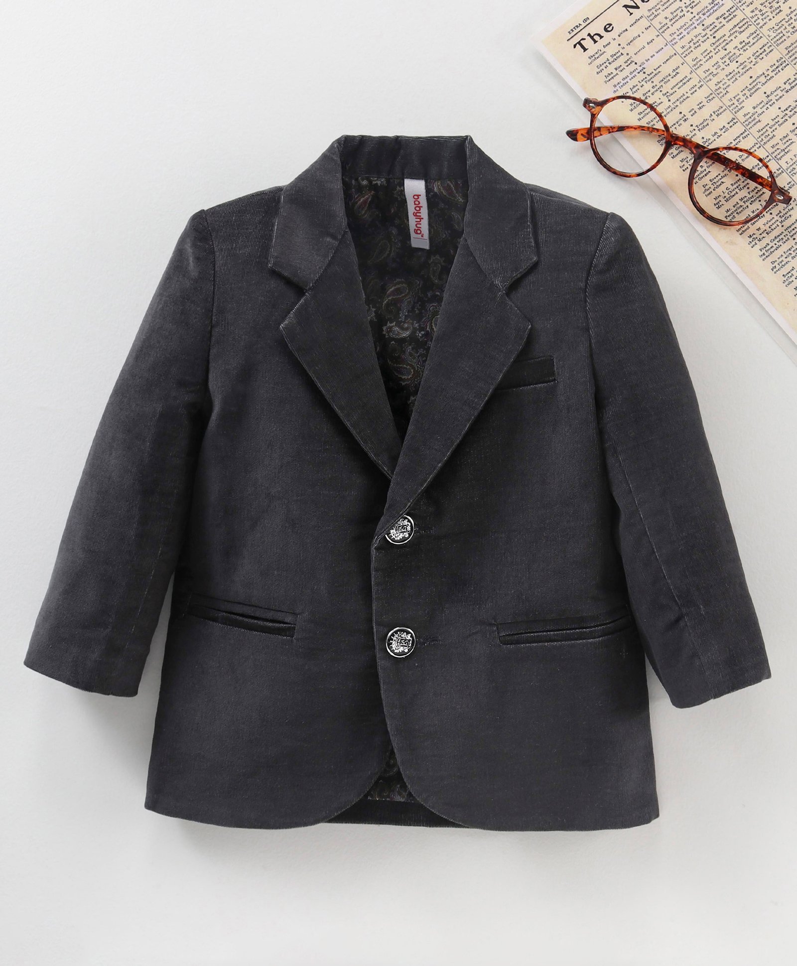 Babyhug Full Sleeves Solid Blazer - Charcoal Grey-image-43