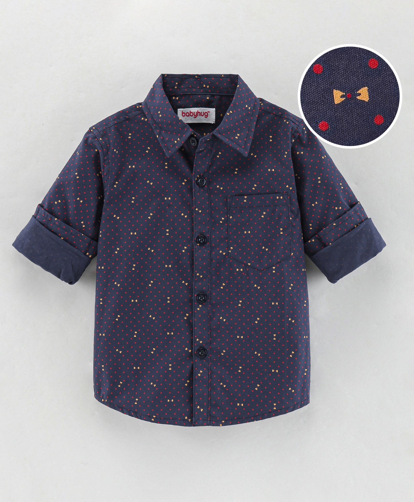 Babyhug Cotton Woven Bow Printed Shirt - Navy Black-image-13