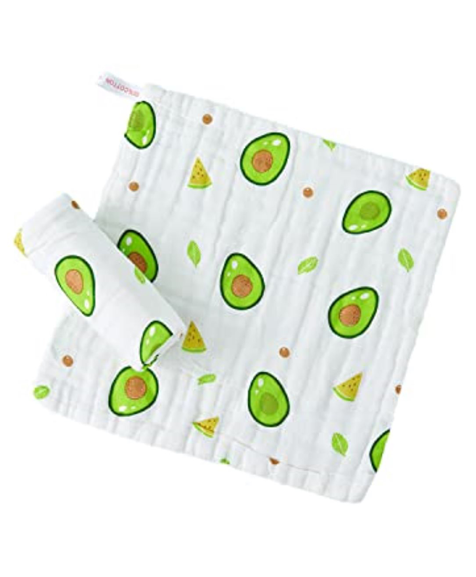 SYGA Cotton Square Hand And Face Towel Avocado Print - White and Green-picture-14