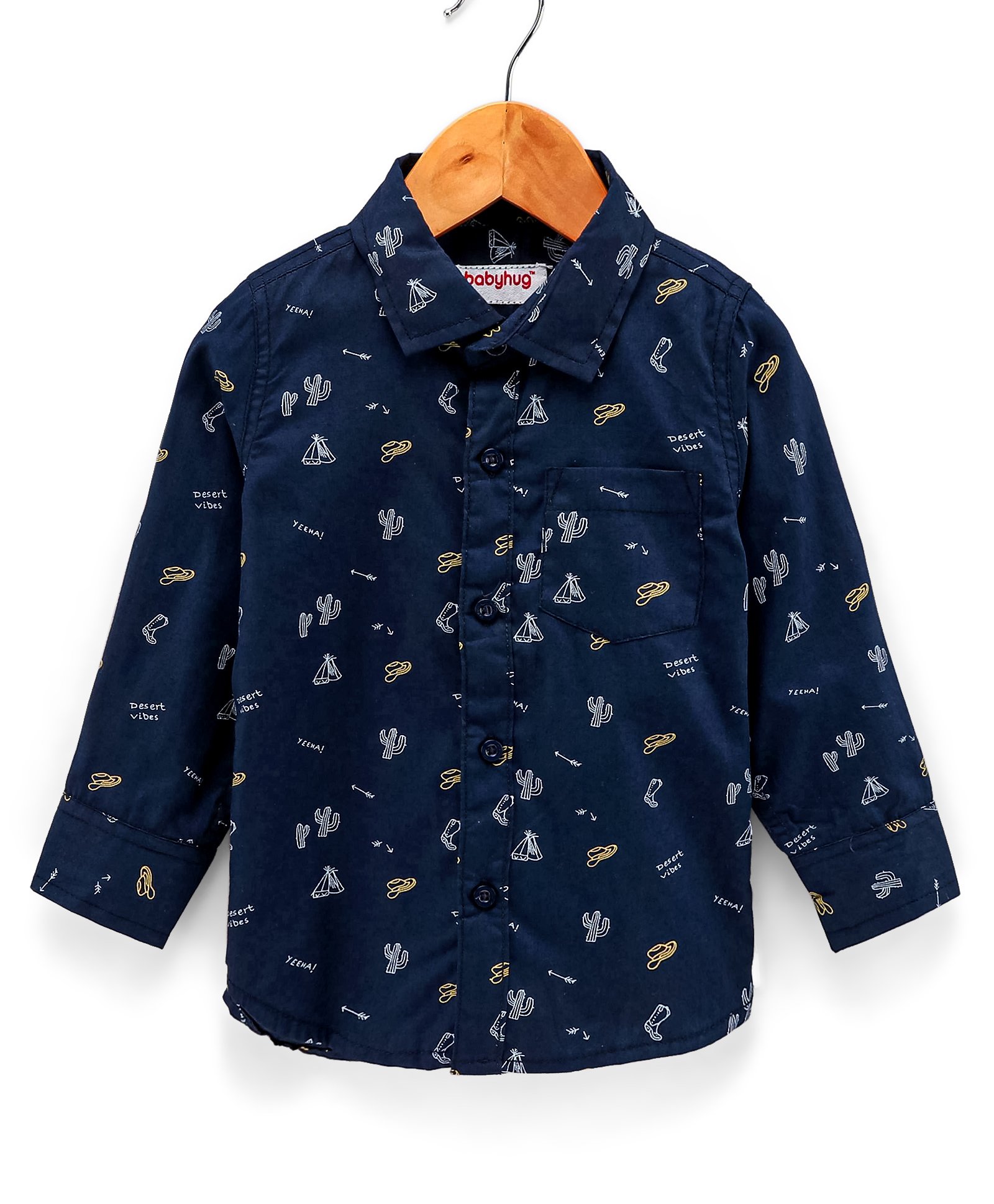 Babyhug 100% Cotton Full Sleeve Shirt Cactus Print - Navy-image-1