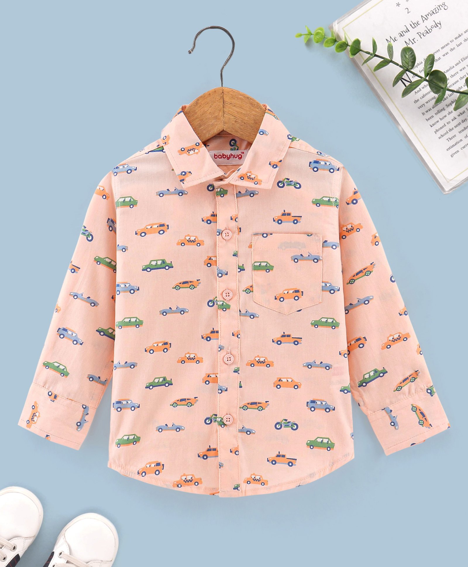 Babyhug Cotton Full Sleeves Shirt Car Print - Peach-image-19