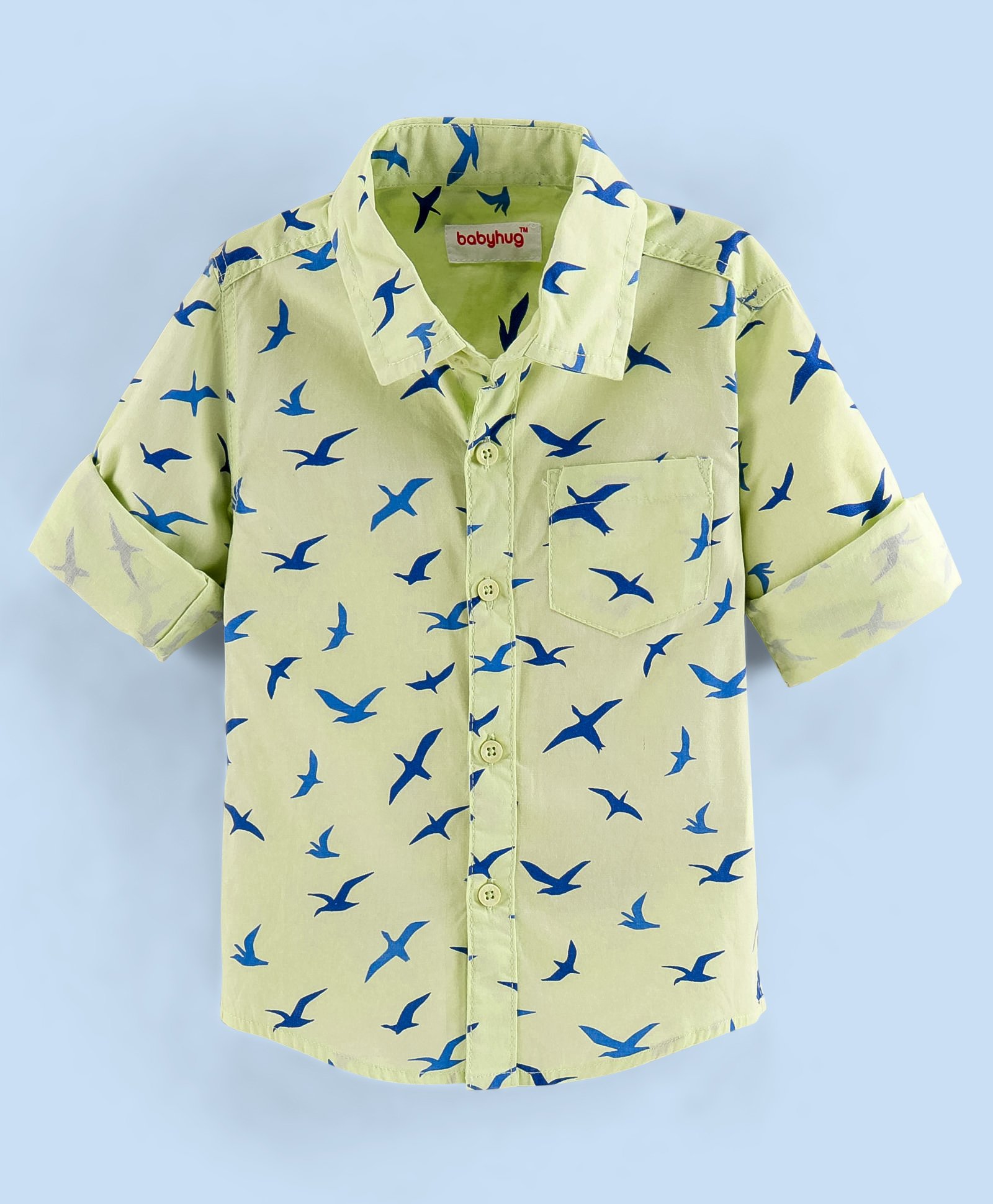 Babyhug Full Sleeves Cotton Shirt Bird Print- Green-image-6