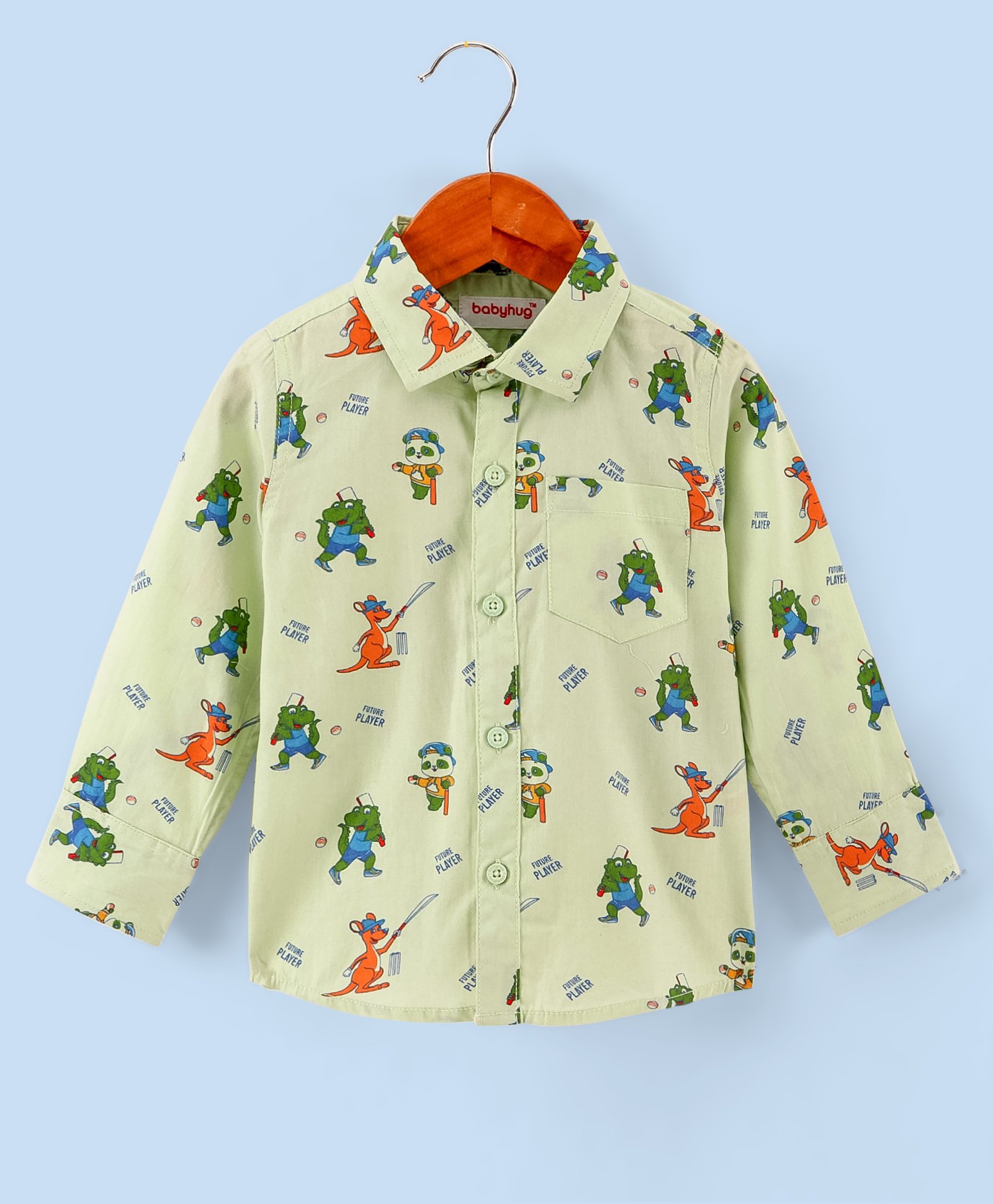 Babyhug 100% Cotton Full Sleeves Shirt Kangaroo Print - Green-image-39