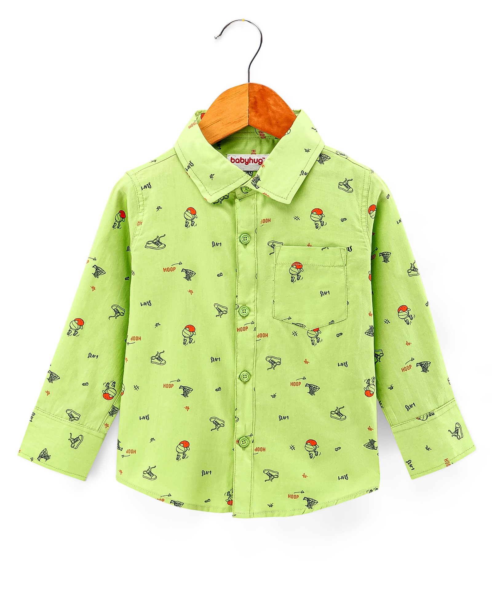 Babyhug 100% Cotton Woven Full Sleeves Shirt Basket Ball Print - Green-picture-11