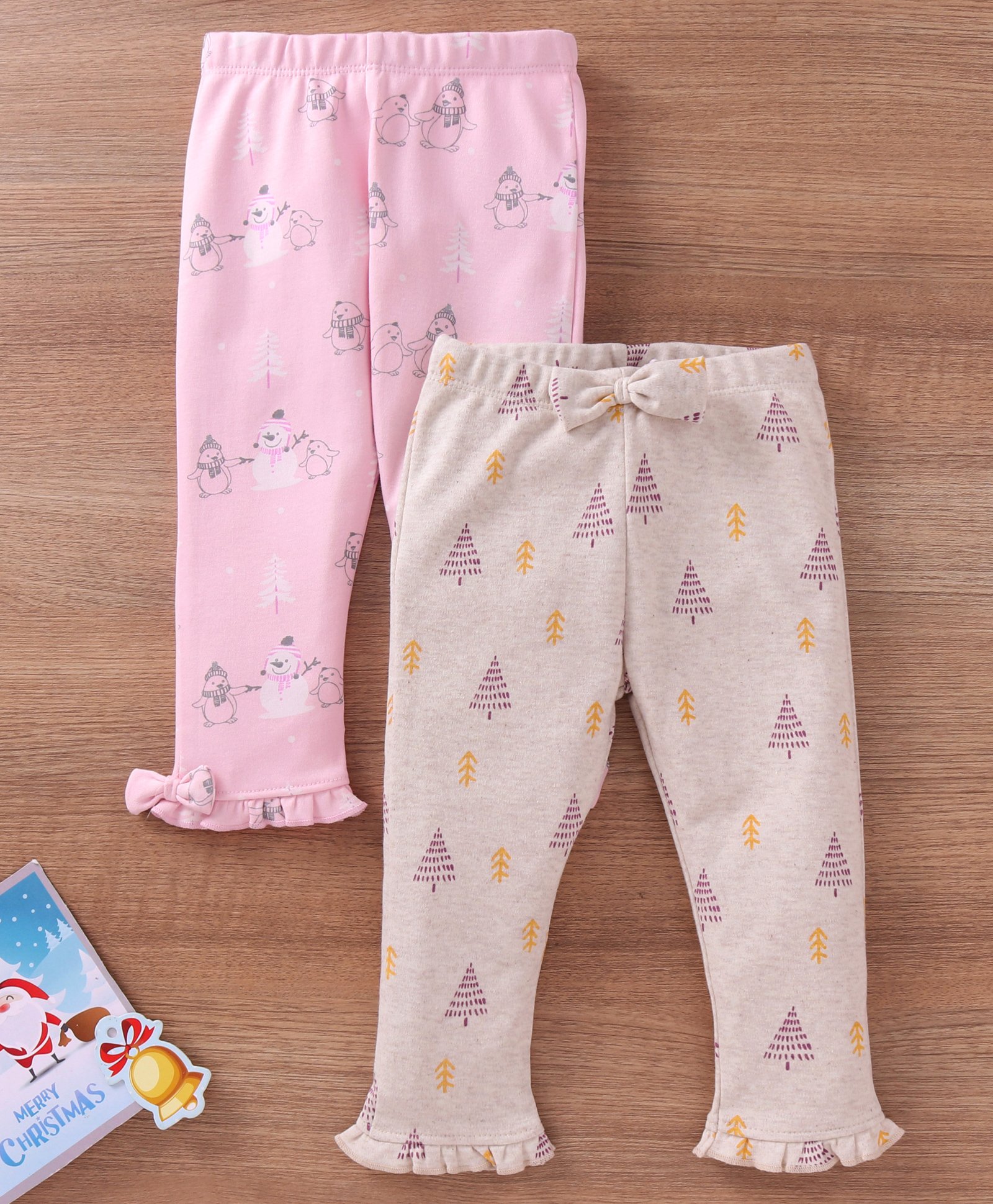 Babyoye Cotton Eco Consious Full Length Christmas Printed Leggings Pack of 2 - Multicolour-image-15