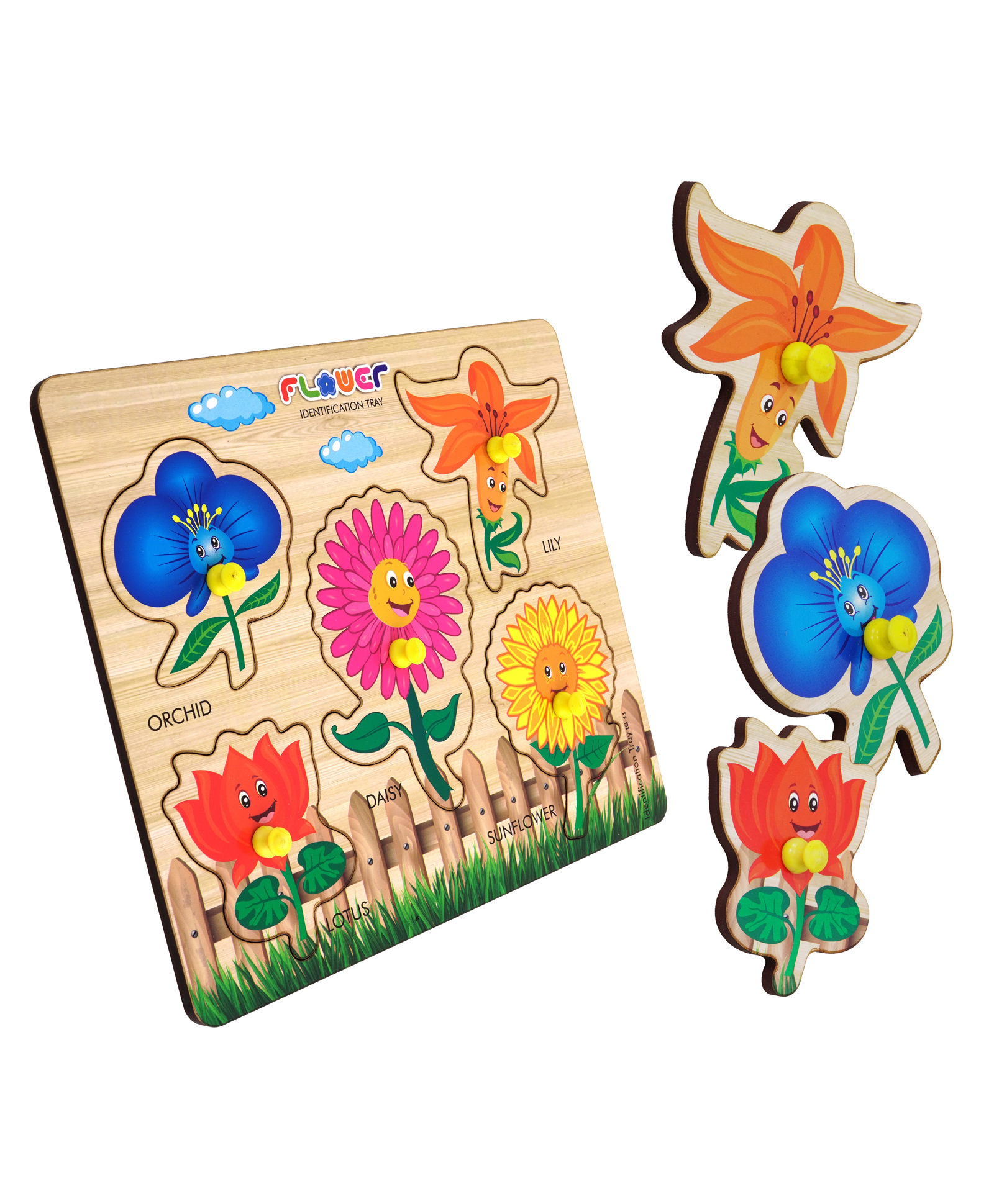 Mingkids Flower Wooden Jigsaw Peg Puzzle Toy Multicolour - 5 Pieces-picture-21