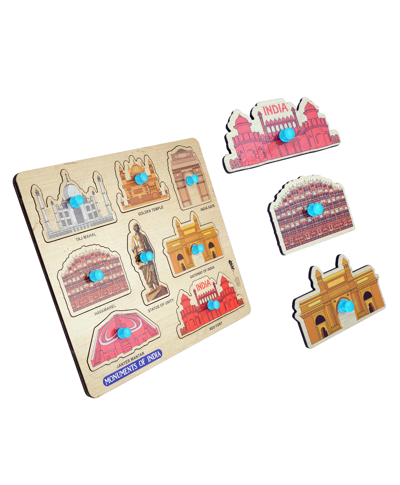 Mingkids Monuments In India Wooden Puzzles Multicolor - 7 Pieces-picture-28