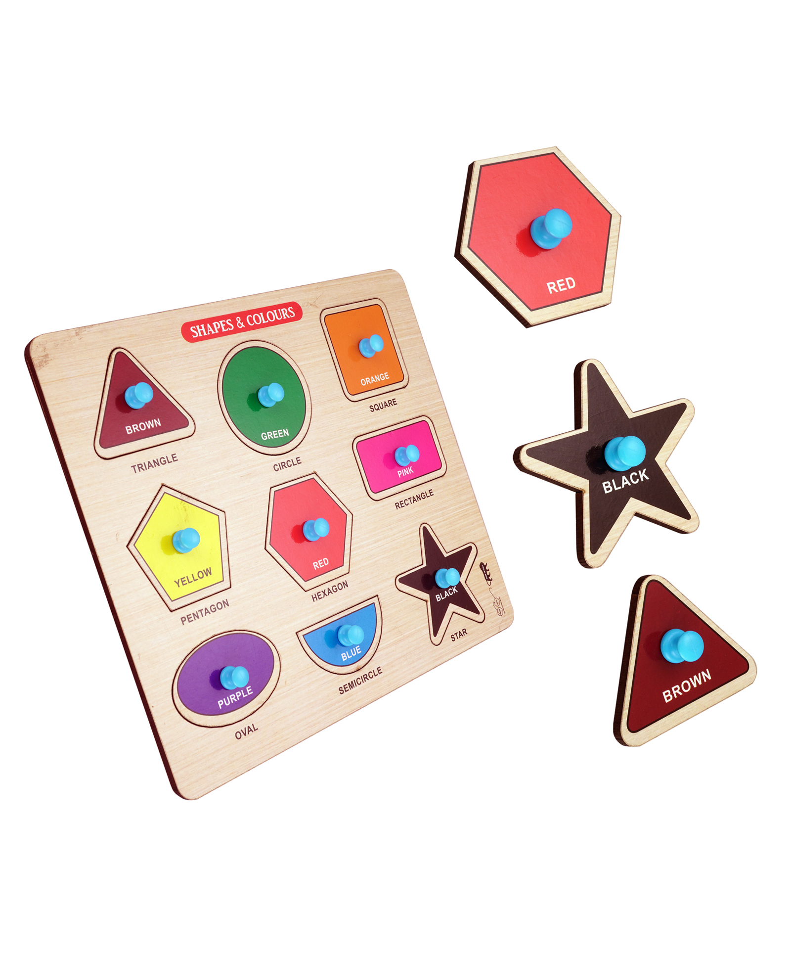Mingkids Shapes and Colors Wooden Knob & Peg Puzzle Multicolor - 9 Pieces-picture-24