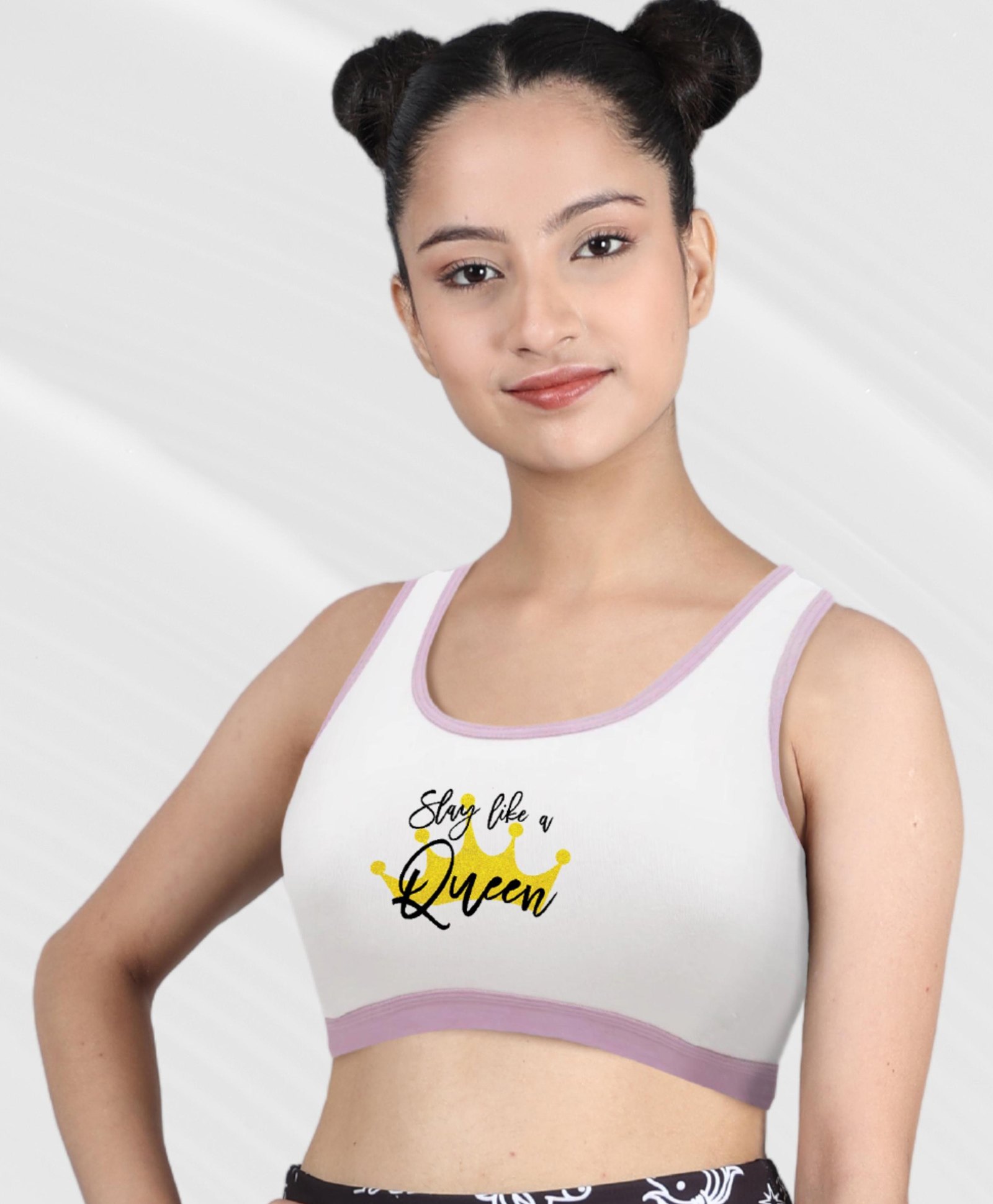 D'chica Slay Like A Queen Text & Crown Placement Printed Athleisure Sports Bra - White-picture-13
