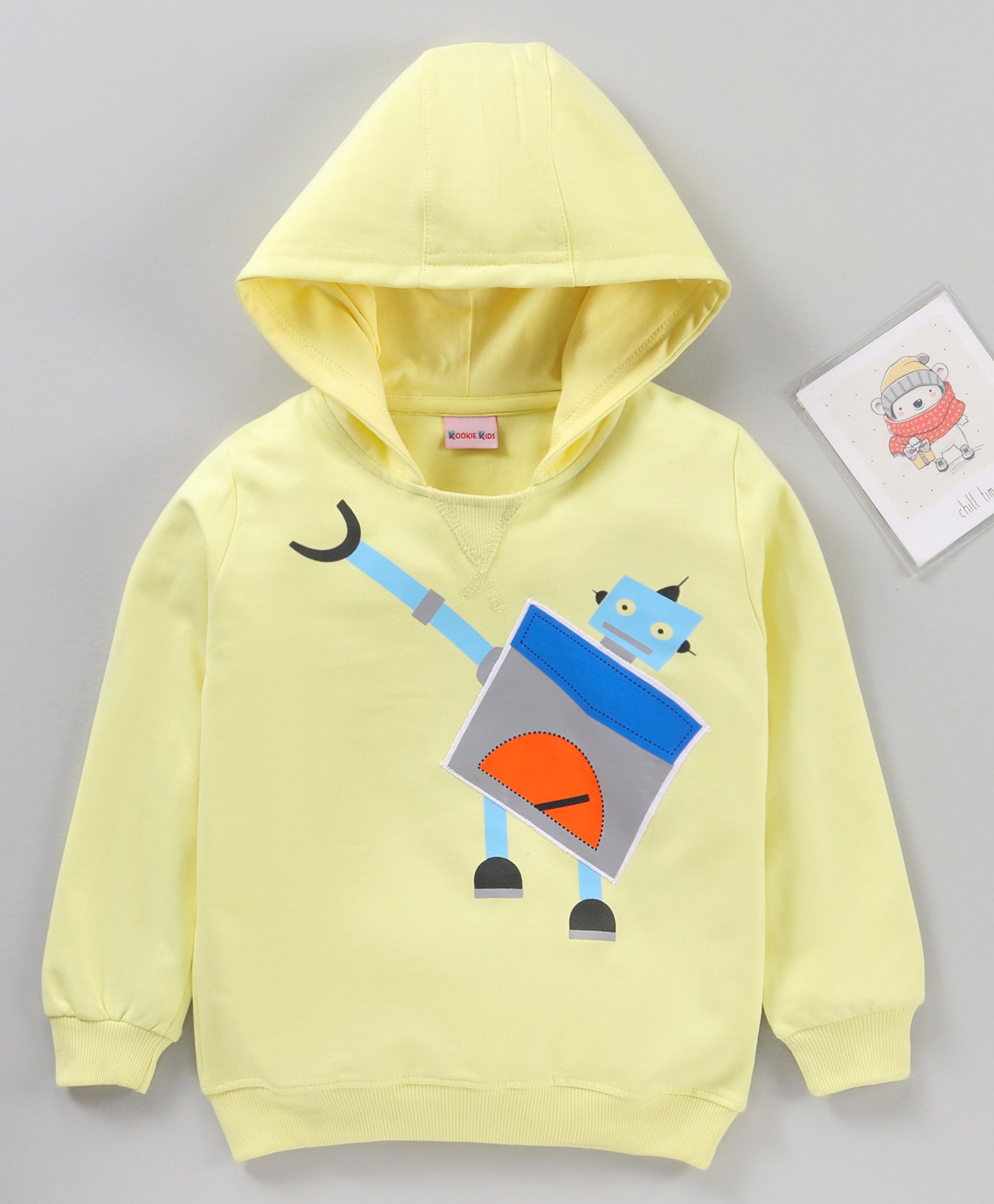 Kookie Kid's Boys Terry Full Length Hoodies With Applique & Hood Detailing- Yellow-image-6