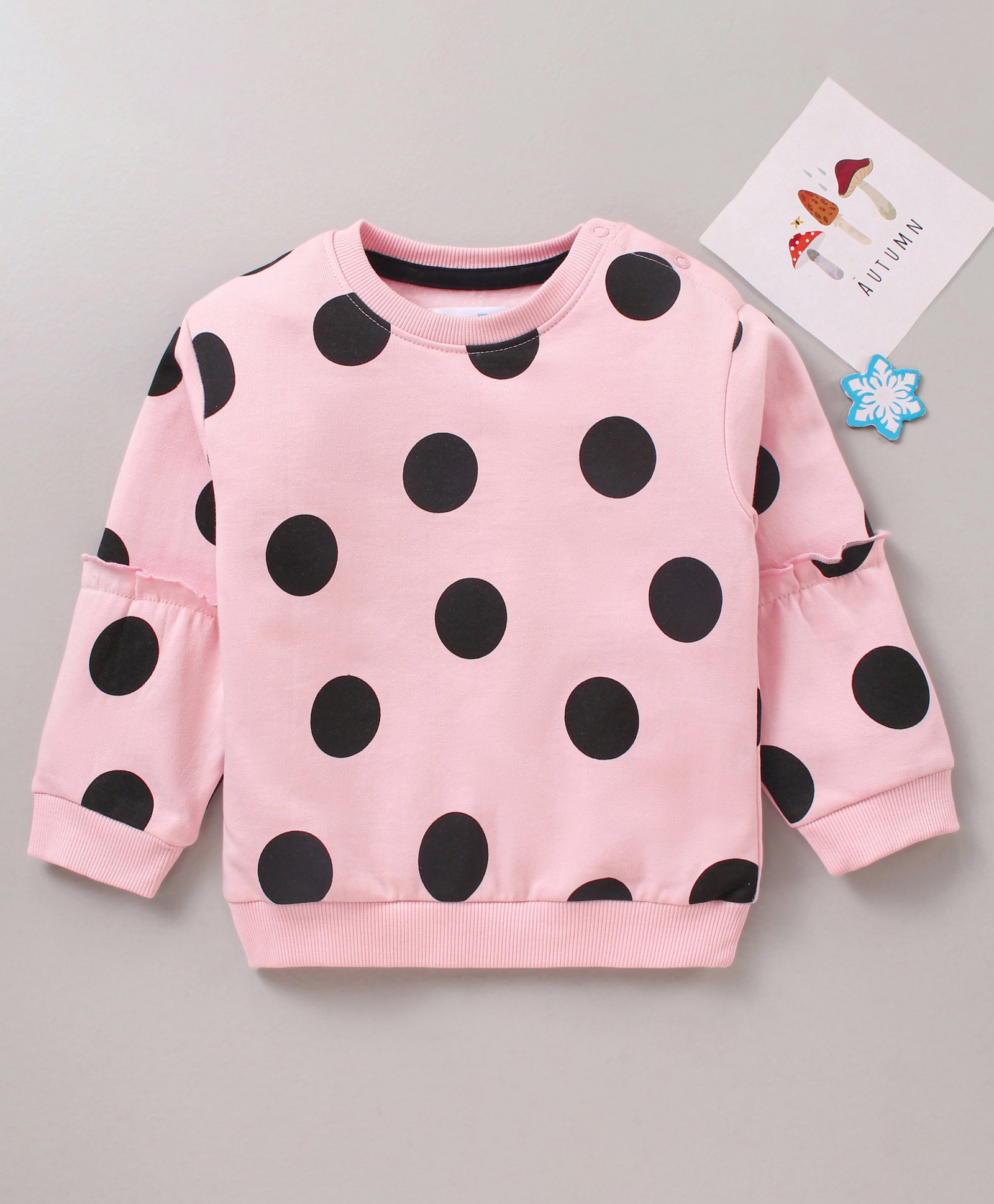 Kookie Kids Full Sleeves Sweatshirt Polka Dot Print - Pink-image-45