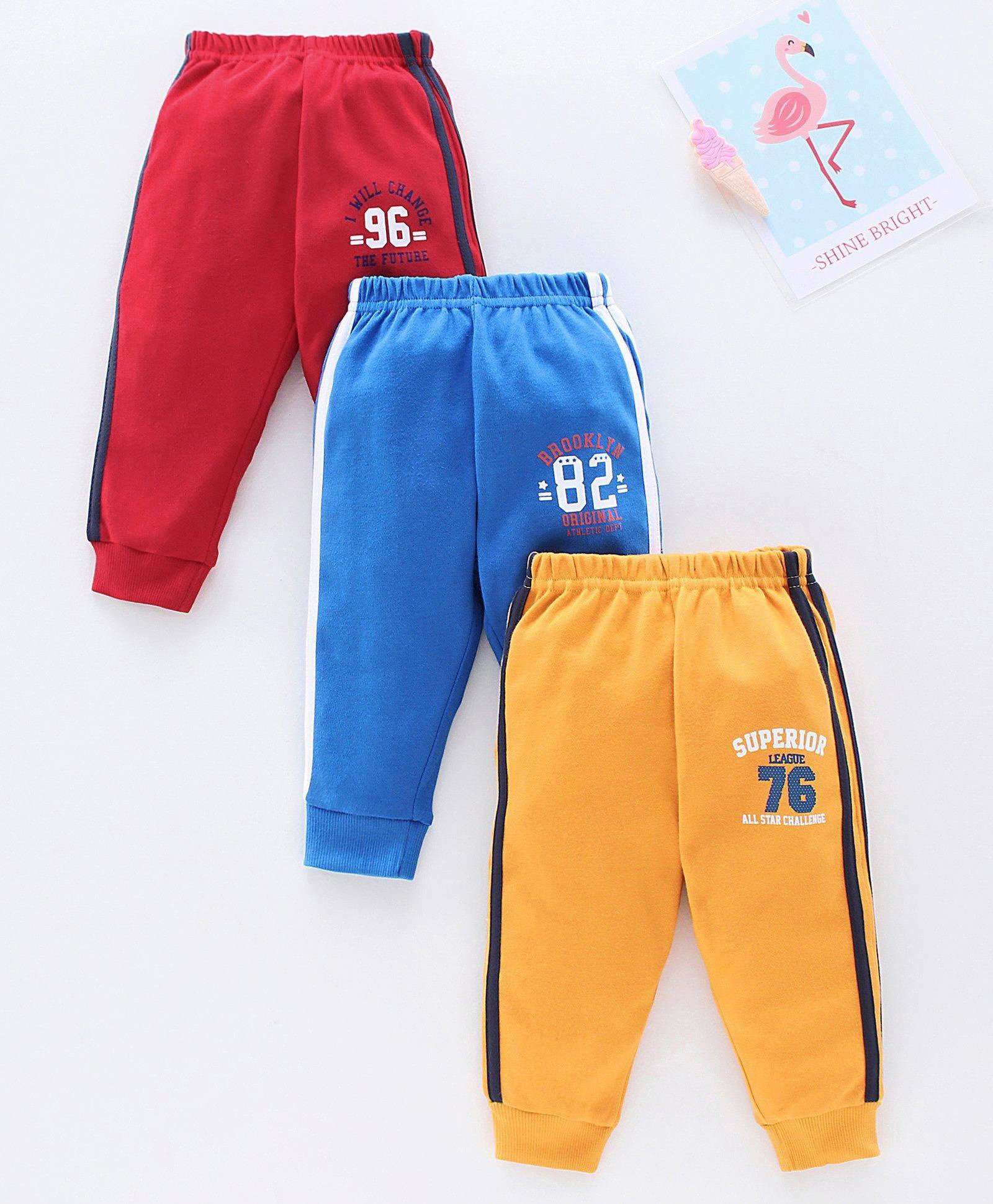 Zero Full Length Joggers Placement Print Pack Of 3 - Royal Blue Red Gold-image-14