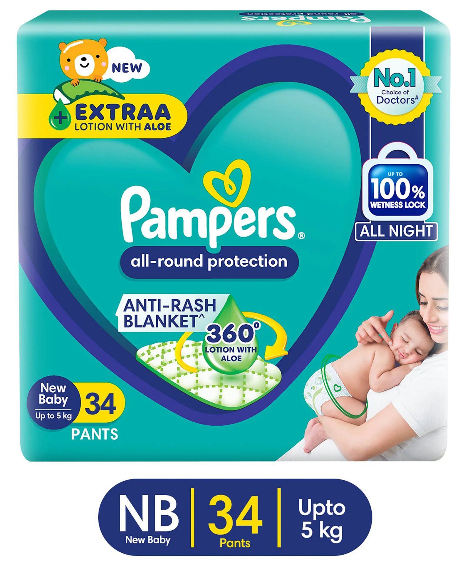 Pampers All round Protection Pants, New Born, Extra Small size baby diapers (NB/XS), Lotion with Aloe Vera - 34 Pieces-picture-23