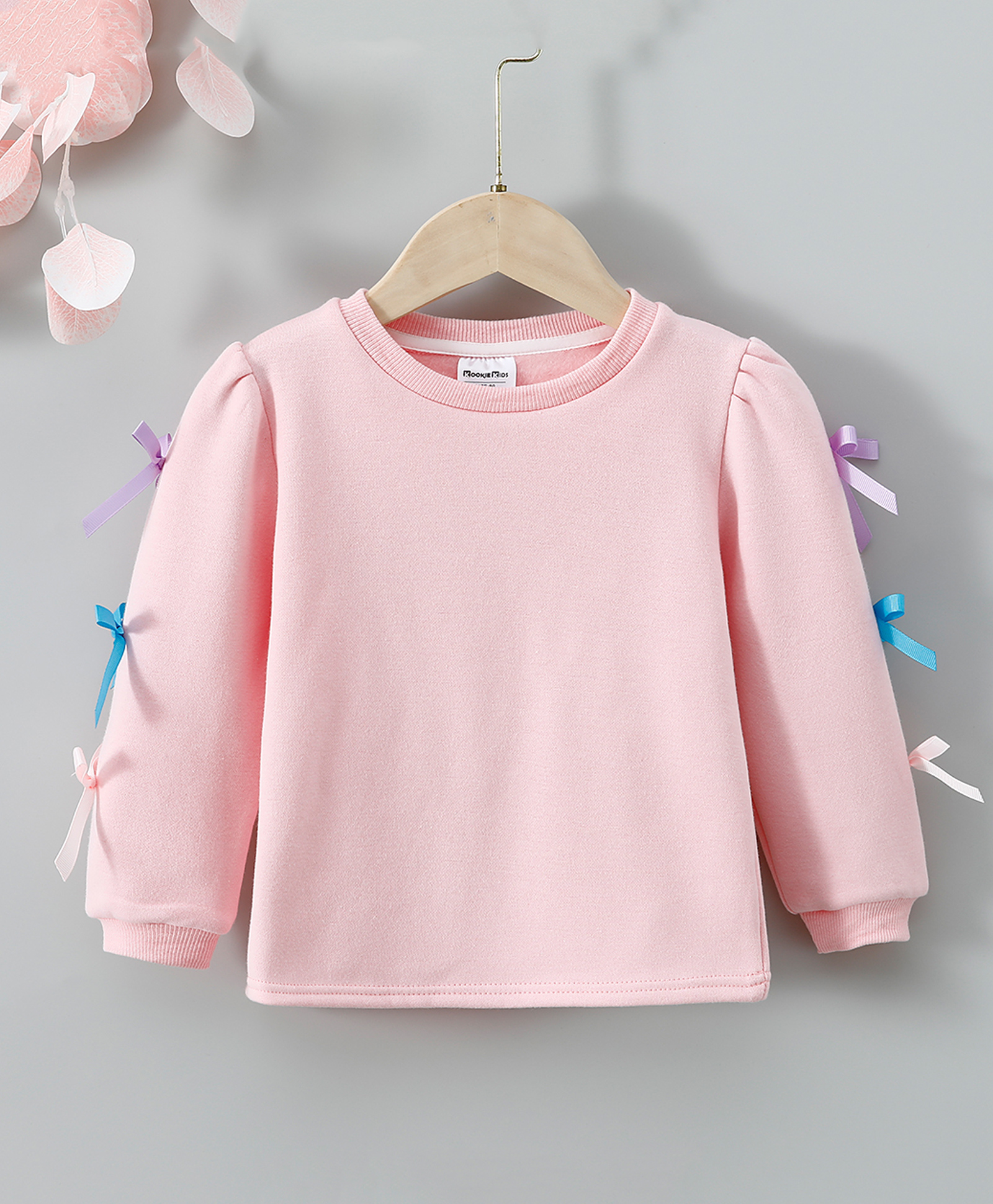Kookie Kids Full Sleeves Sweatshirt With Bow Applique - Pink-picture-27