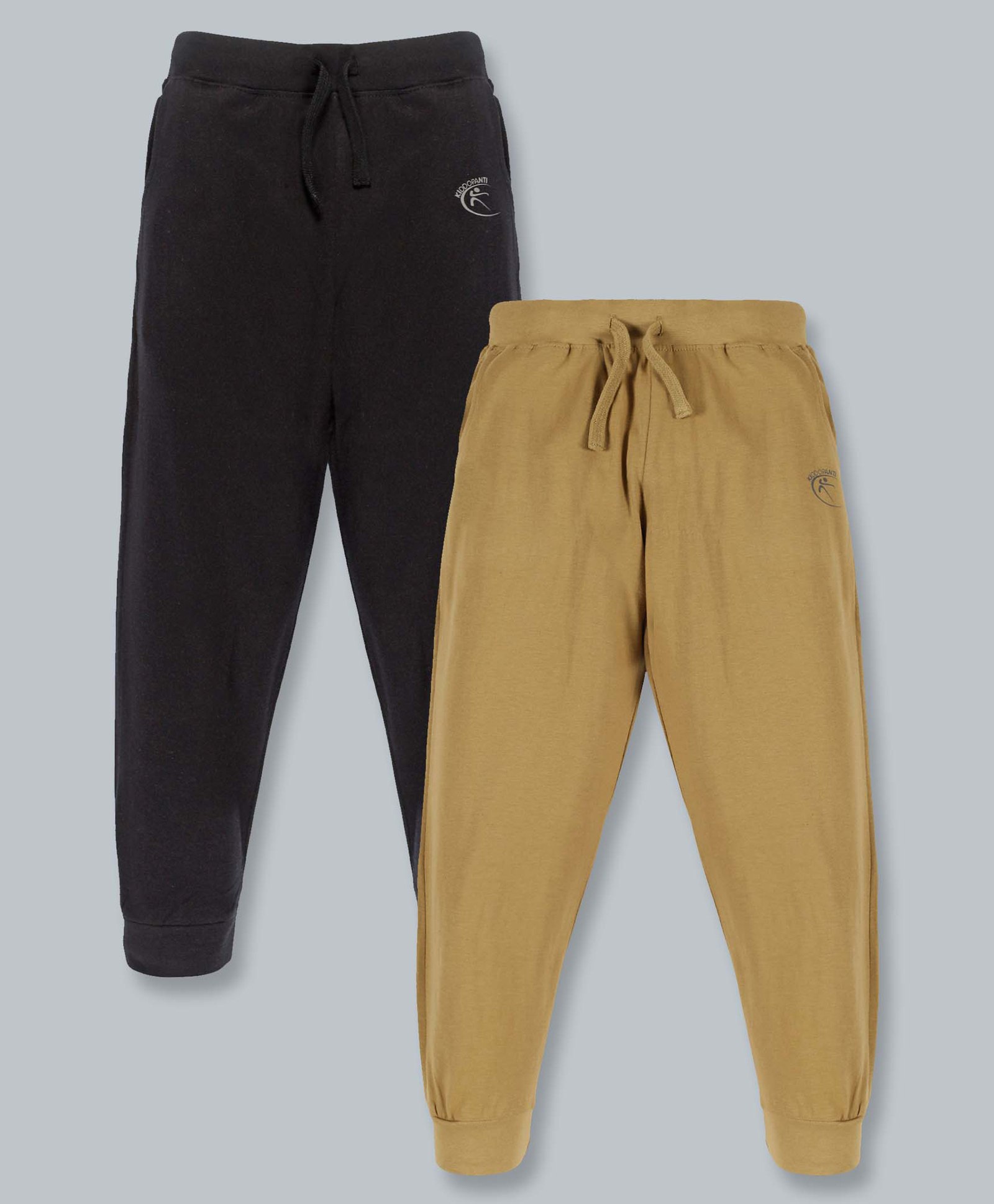 Kiddopanti Pack Of 2 Full Length Track Pants With Side Pockets - Black & Khaki Brown-picture-18