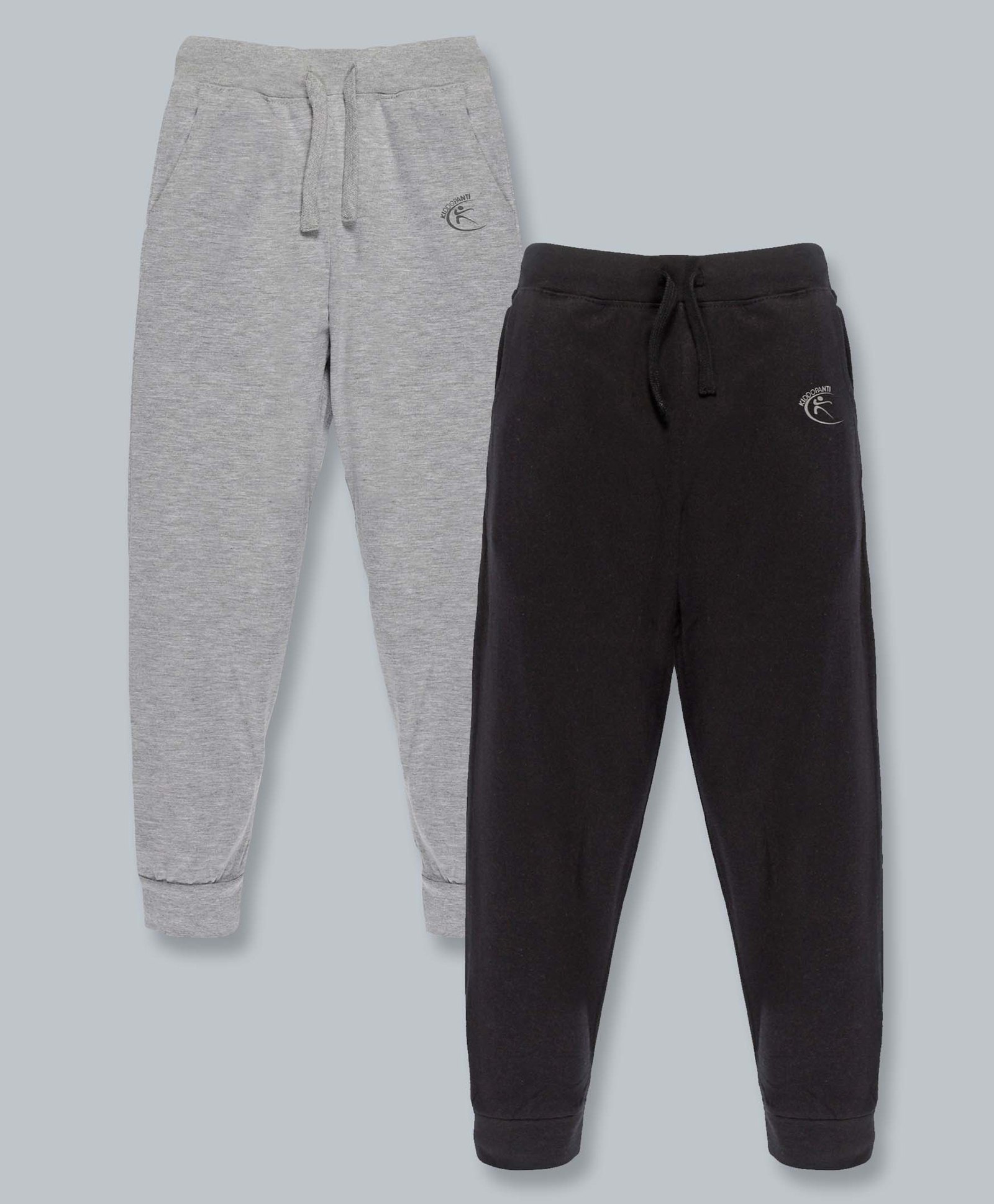 Kiddopanti Pack Of 2 Full Length Track Pants With Side Pockets - Grey & Black-image-46