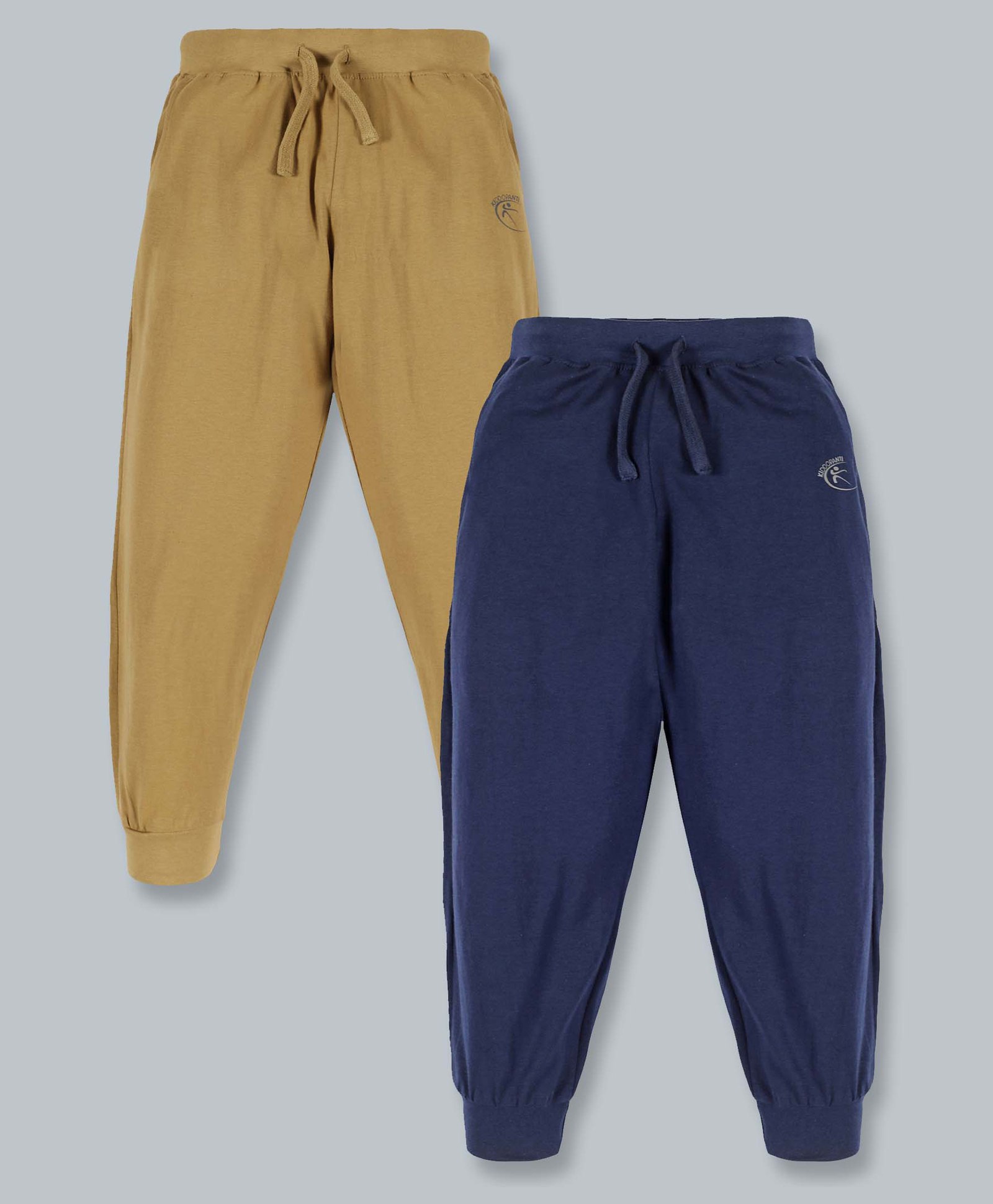 Kiddopanti Pack Of 2 Full Length Track Pants With Side Pockets - Khaki Brown & Navy Blue-picture-19