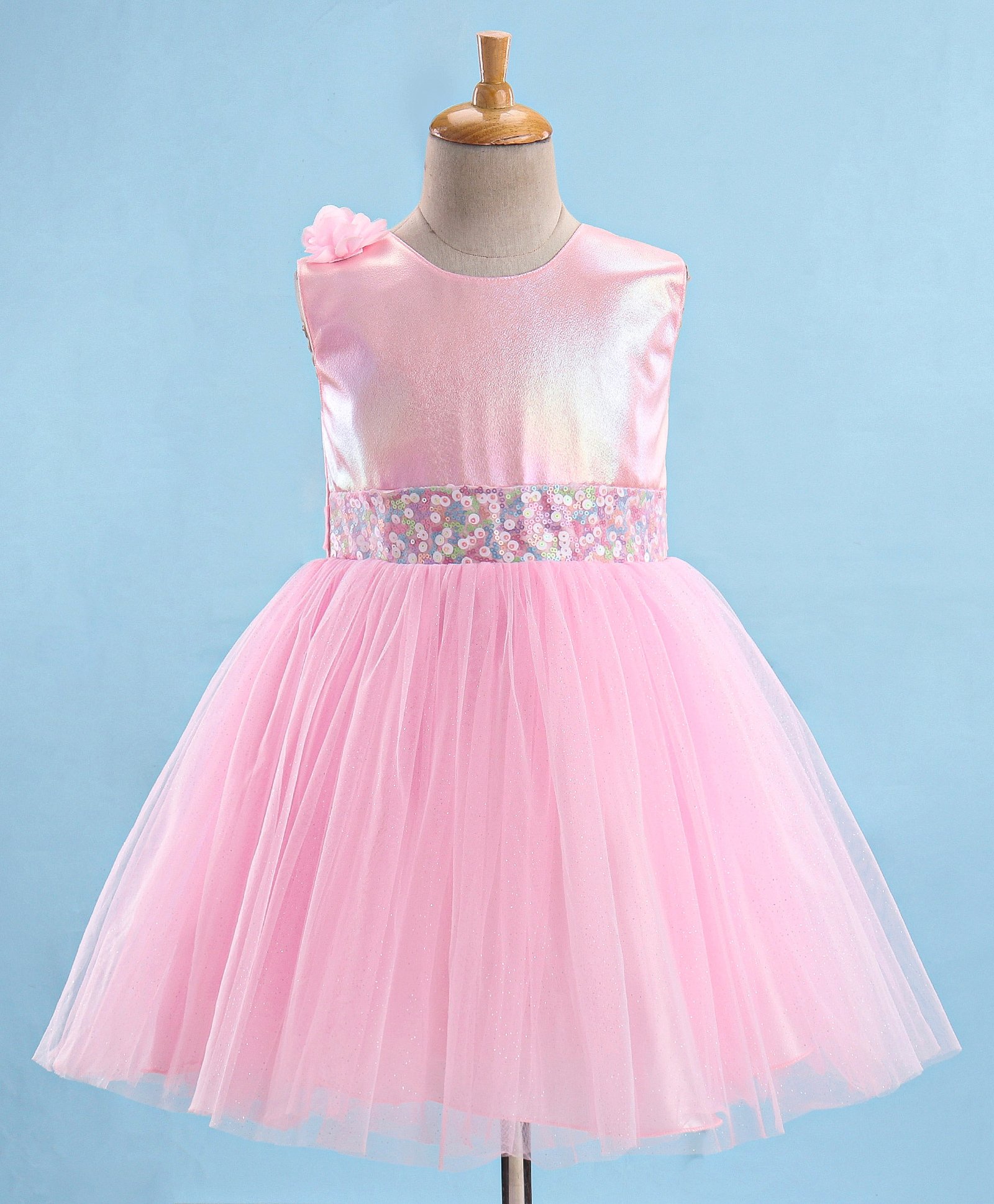 Bluebell Party Wear Sleeveless Frock Sequin Detailing - Light Pink-image-0