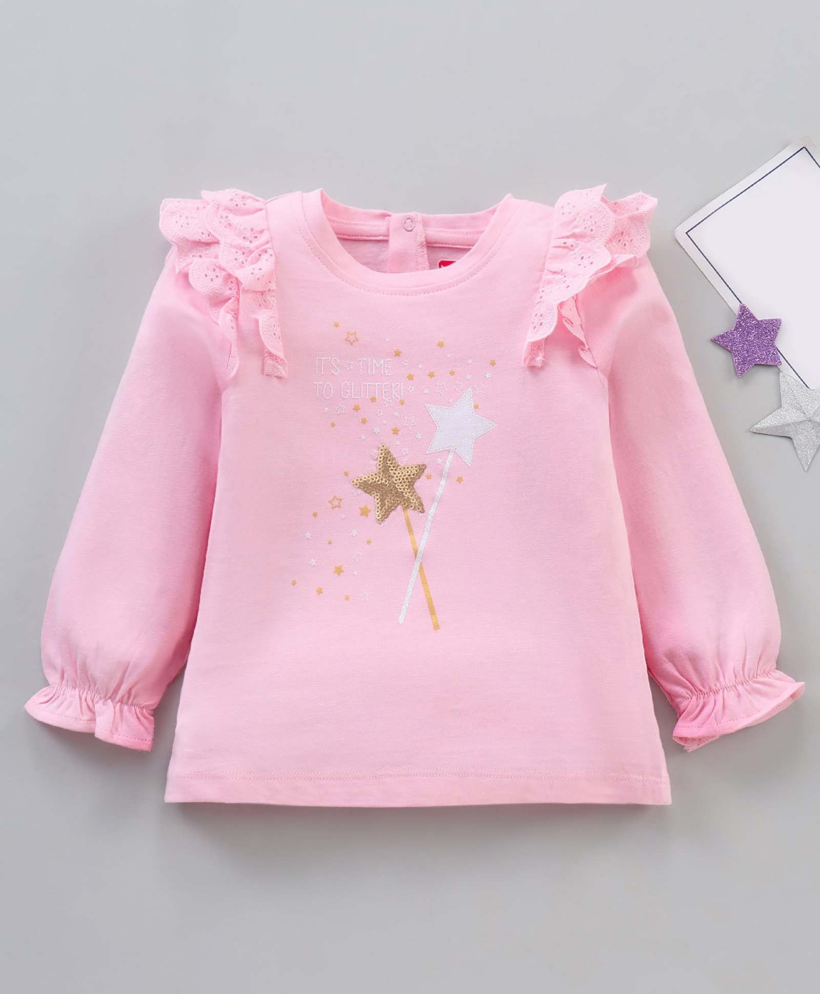 Babyhug Full Sleeves Top with Graphics & Frill Detailing - Pink-image-17