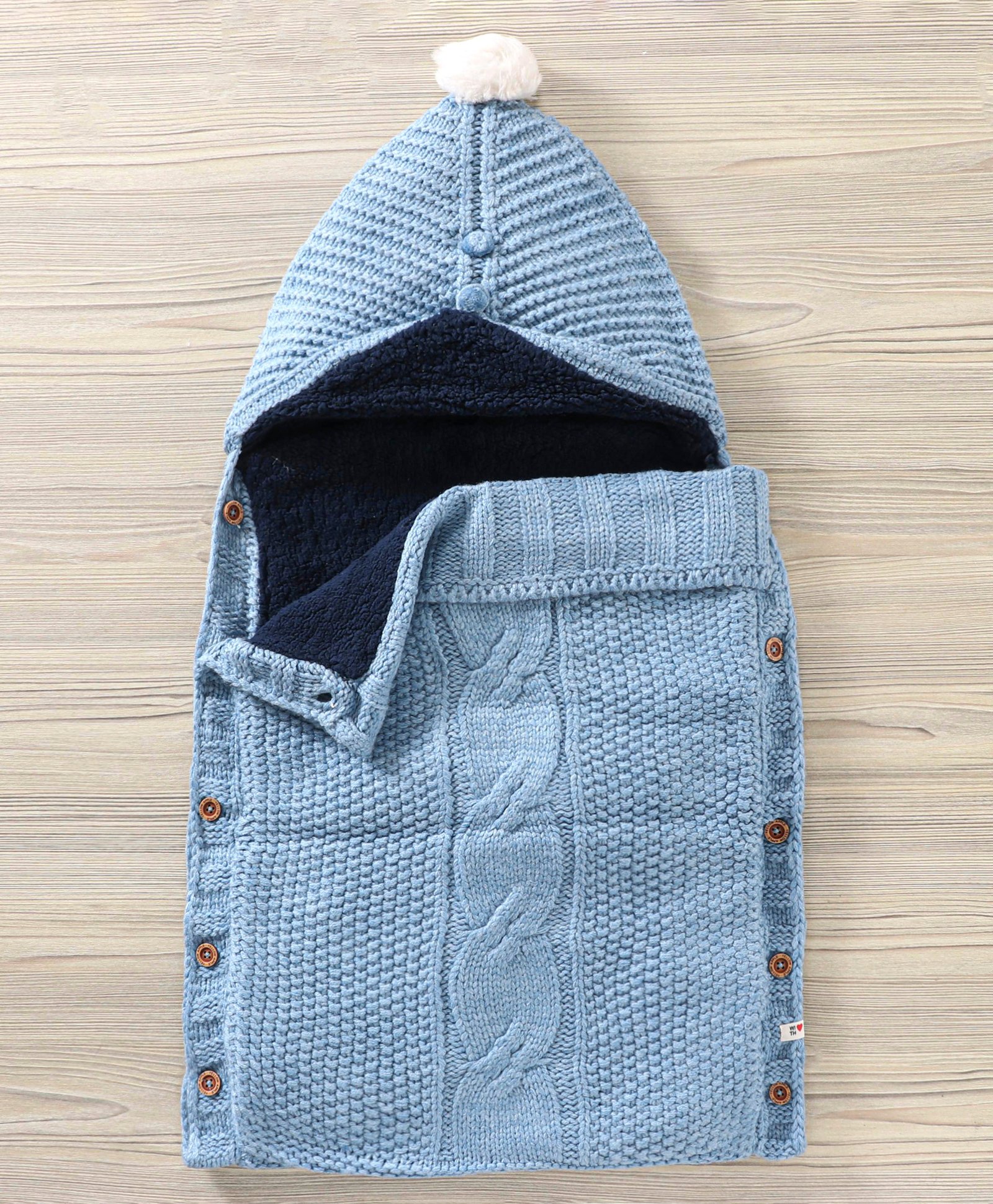 Yellow Apple Hooded Blanket Sleeping Bag With Fur - Blue-image-42