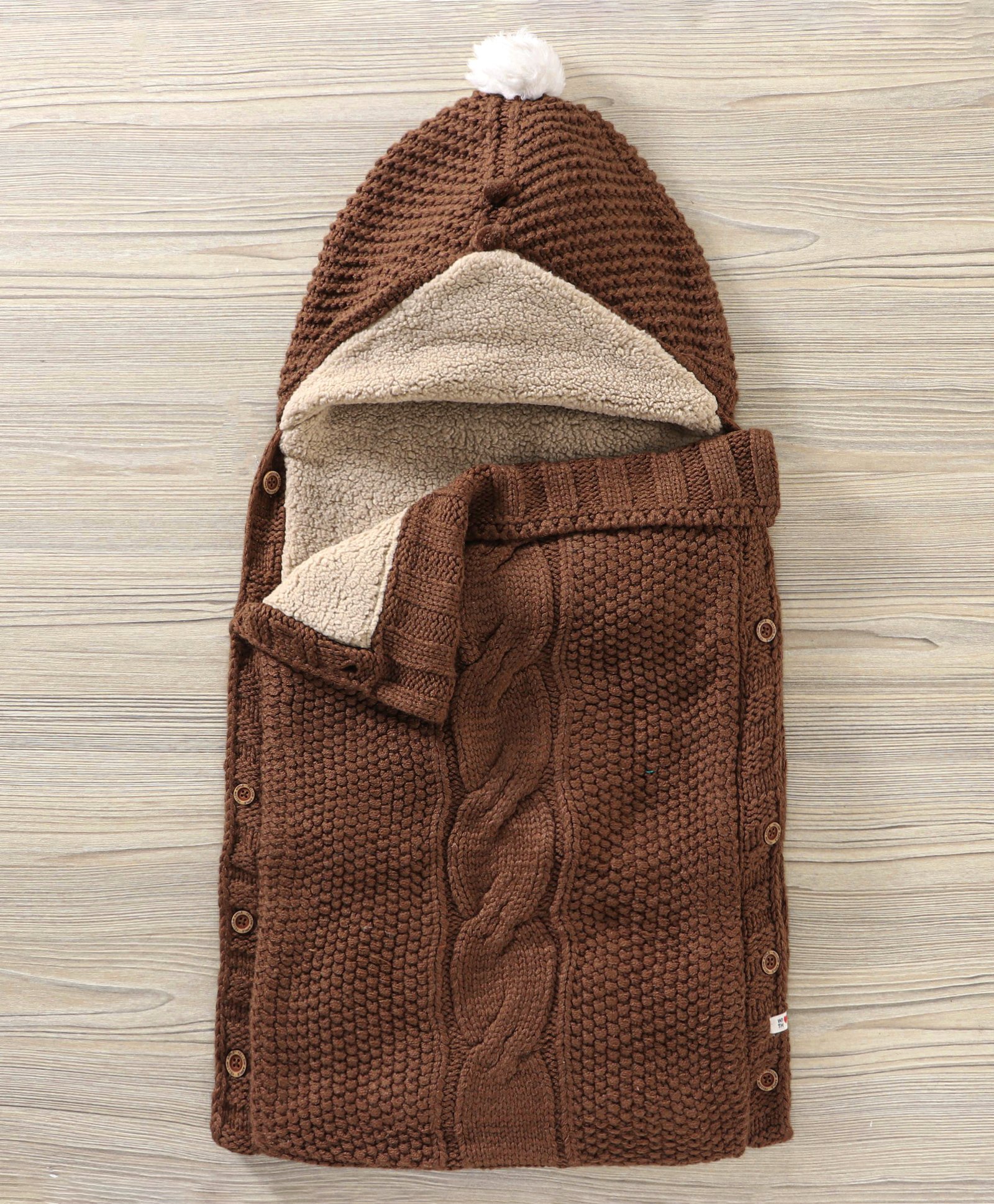 Yellow Apple Hooded Blanket Sleeping Bag With Fur - Brown-image-6