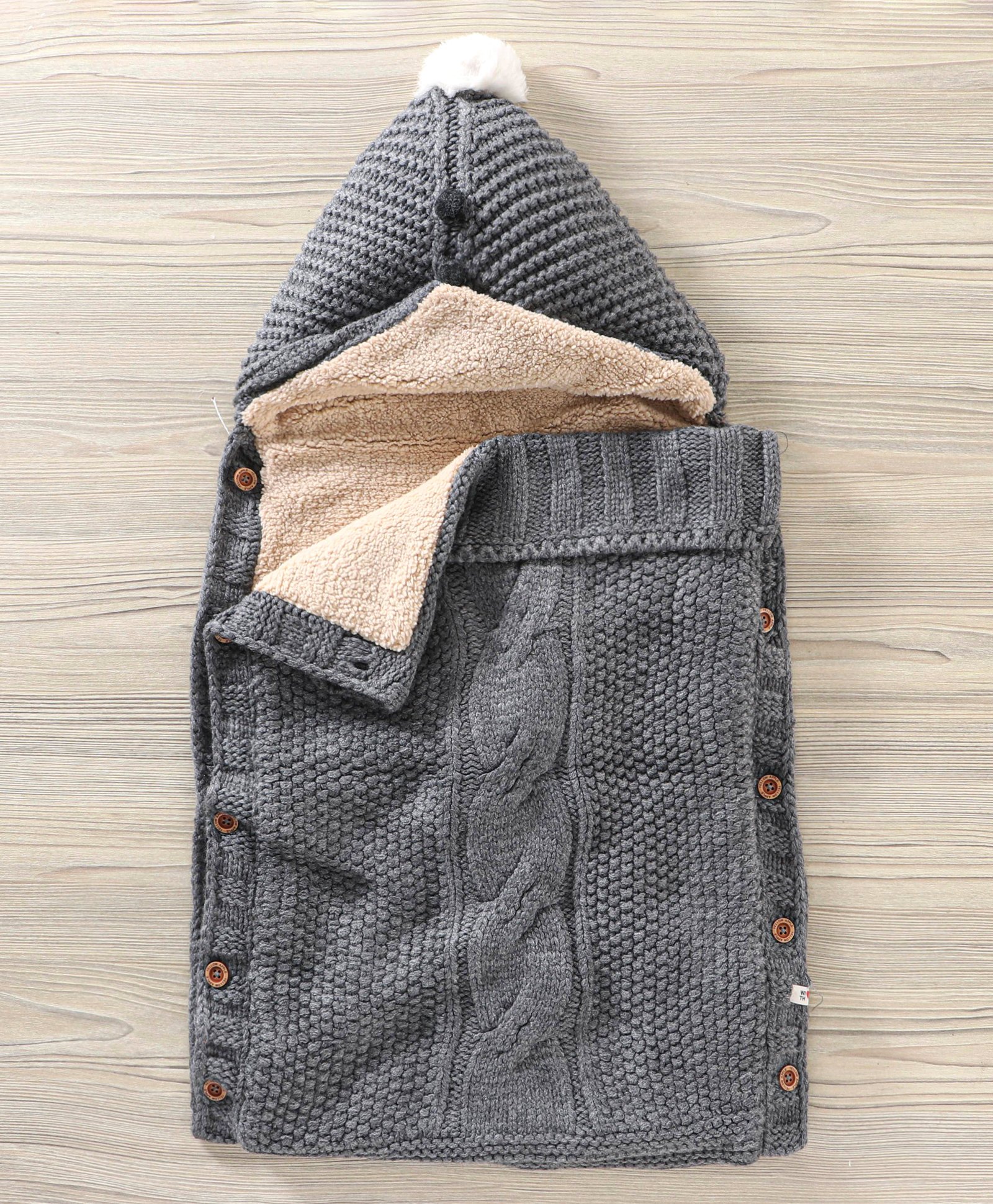 Yellow Apple Hooded Blanket Sleeping bag With Fur - Grey-image-6