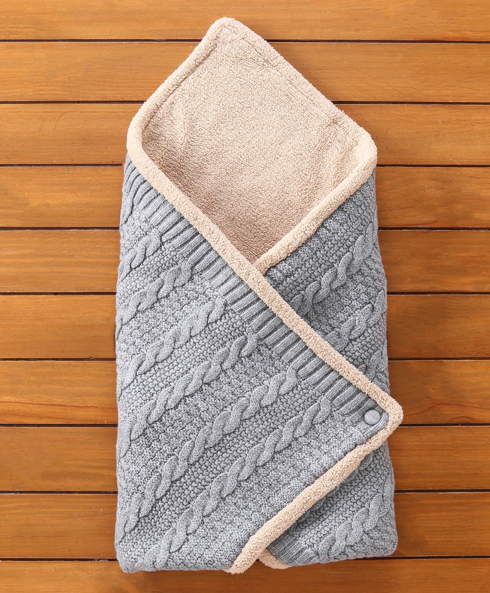 Yellow Apple Cable Fur Blanket Cum Wrapper - Light Grey-image-10
