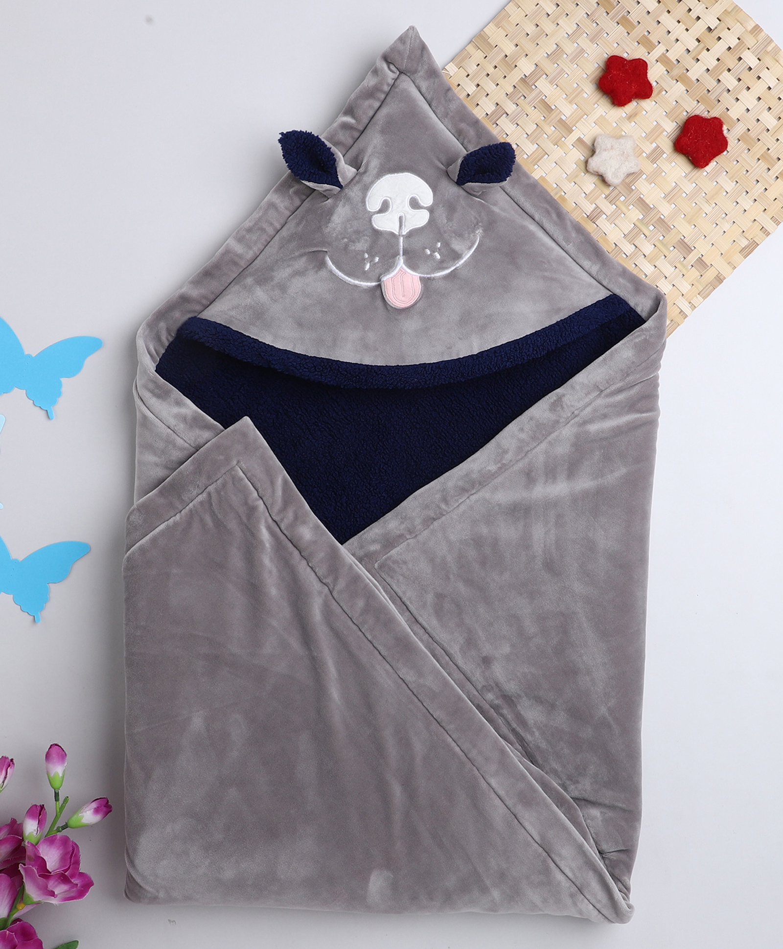 Yellow Apple Velour Sherpa Lined Cum Wrapper - Grey & Blue-image-28