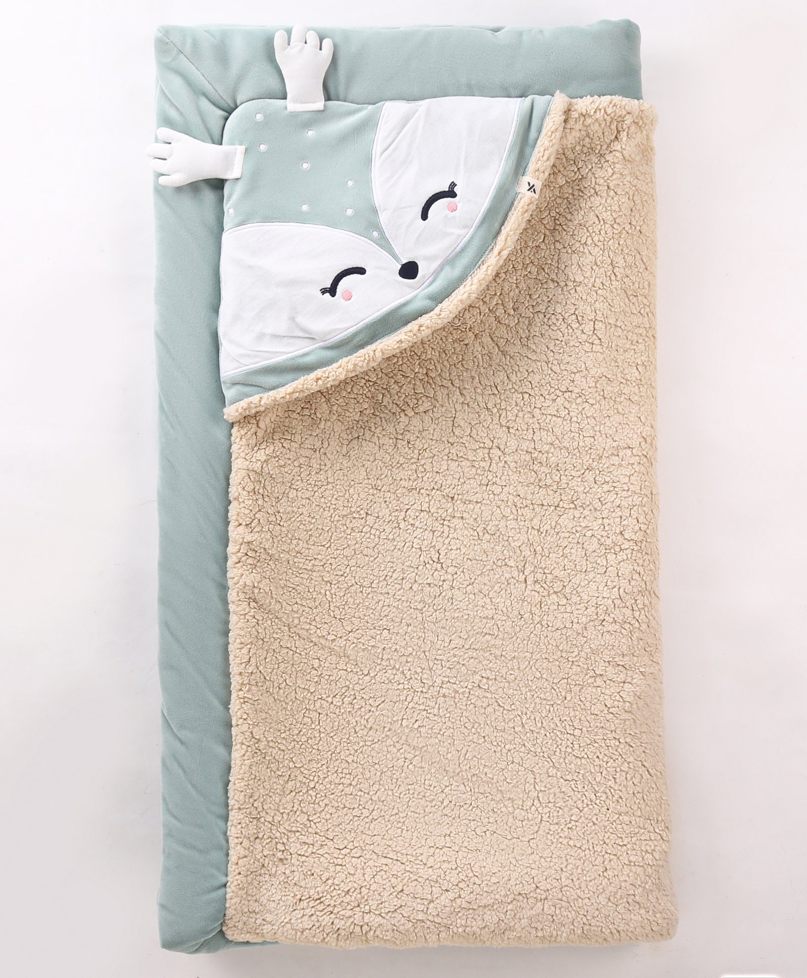 Yellow Apple Velour Sherpa Lined Blanket Cum Wrappers - Pistachio-image-29