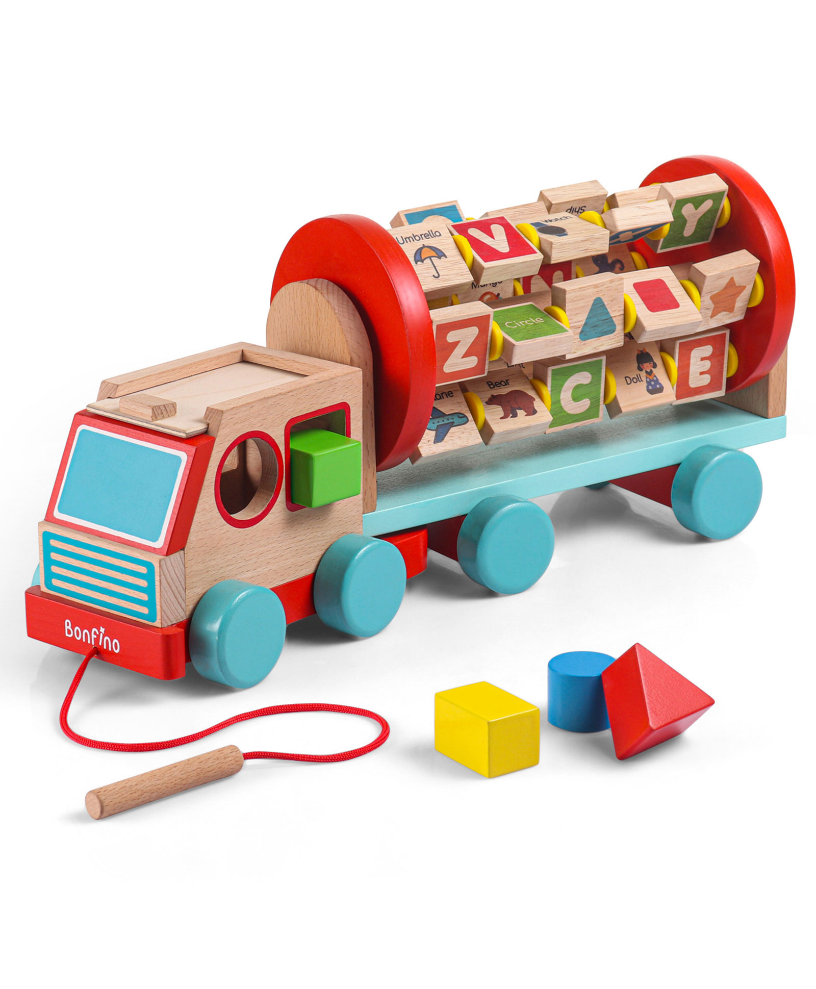 Bonfino Montessori  Wooden Educational Alphabet Pull Along Truck- Multicolour-image-30