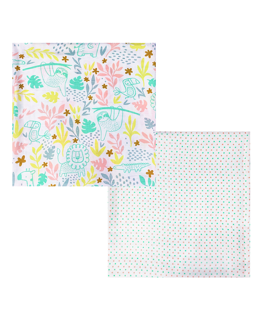 Thread Fairy Organic Muslin Swaddles Tropical Safari Set Pack of 2 - Multicolor-picture-11