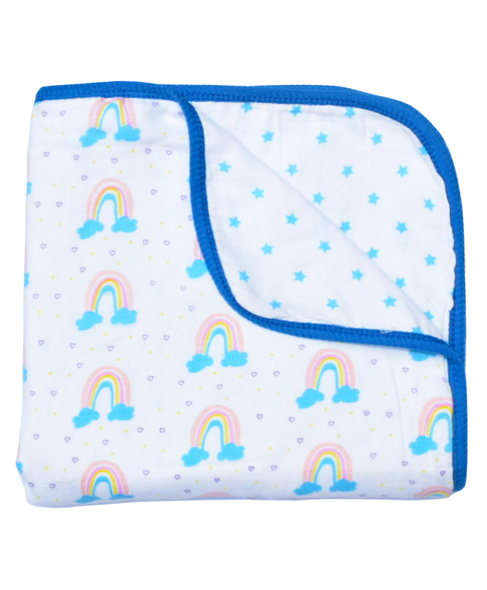 Thread Fairy Organic Soft Muslin 3 Layered Blanket Wrap Vibrant Rainbow - Blue-picture-16