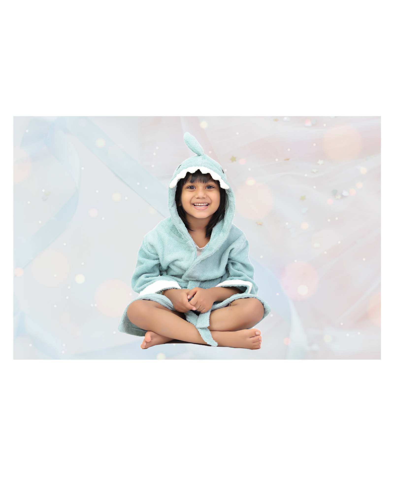 Thread Fairy Full Sleeves Soft Cotton Shark Bath Robe - Blue-picture-18
