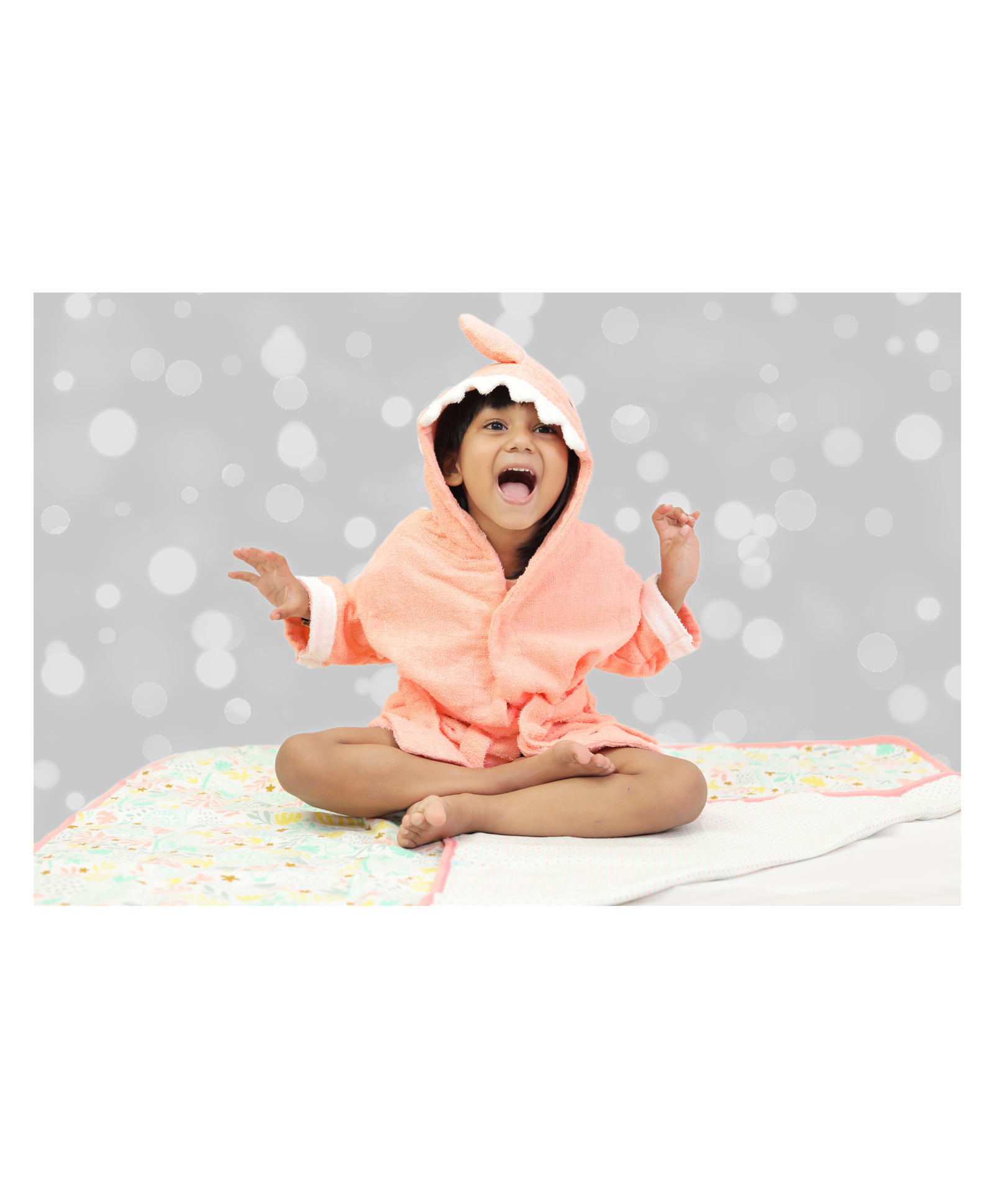 Thread Fairy Full Sleeves Soft Cotton Shark Bath Robe - Pink-picture-26