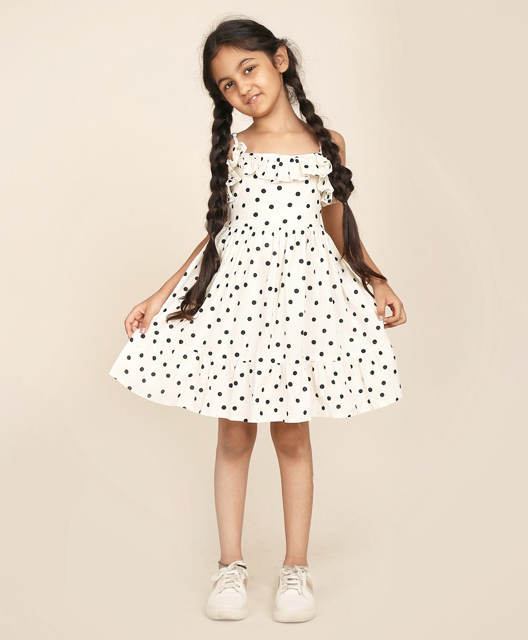 black and white polka dot strappy dress