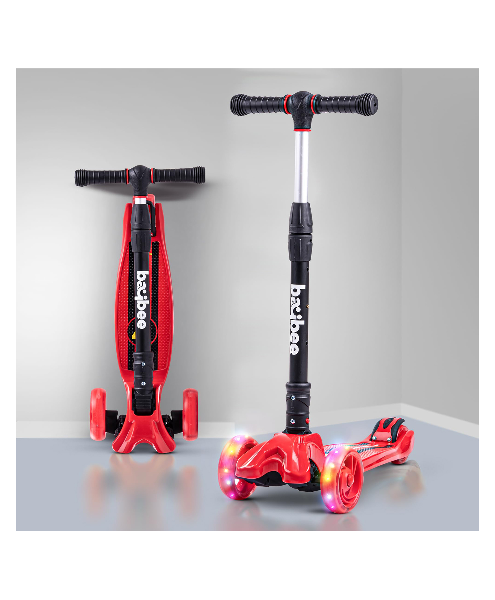Baybee Skate Scooter with Height Adjustable Runner Scooter with LED PU Wheels & Brake - Red-picture-39